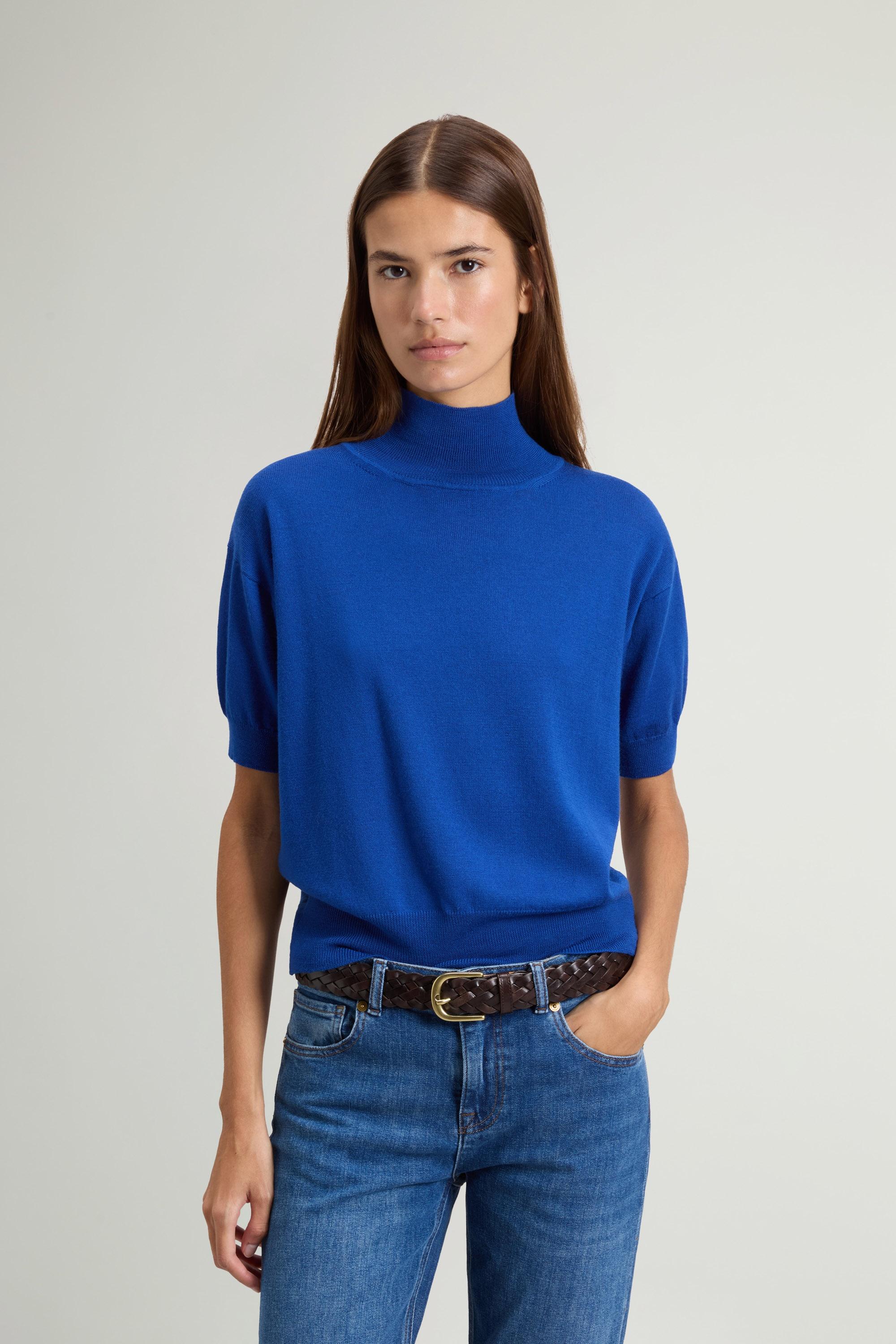 Knit Turtleneck T-Shirt in Pure Merino Virgin Wool Blue photo 1 | Woolrich