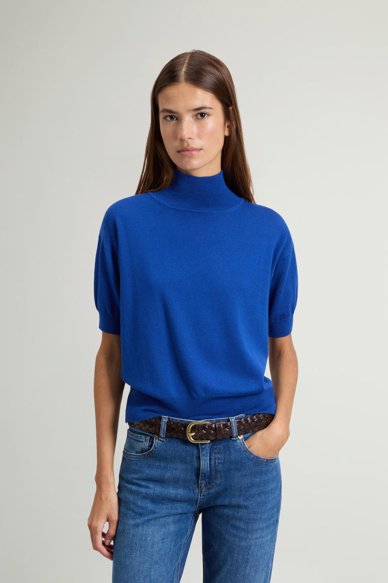 Gebreid T-shirt van zuivere Merinowol met col Blauw photo 1 | Woolrich