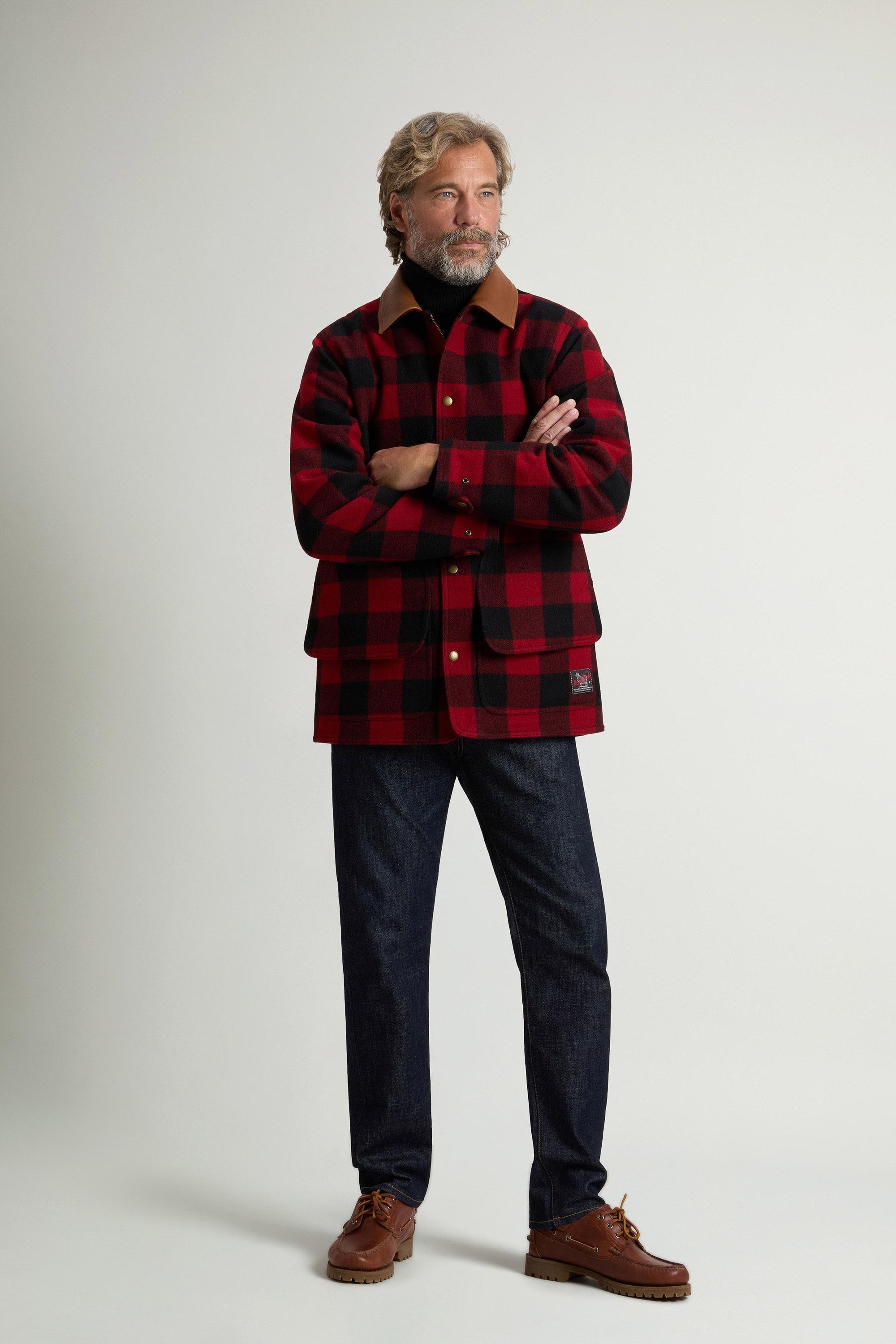 Manteau Barn à carreaux en laine italienne mélangée Rouge photo 1 | Woolrich