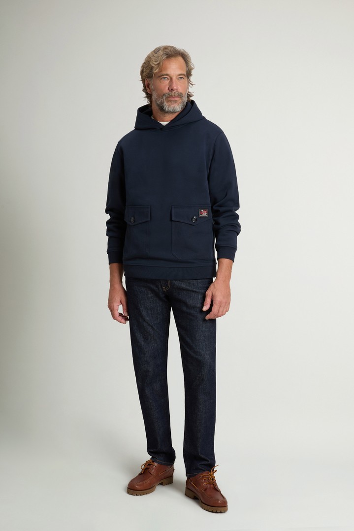 Cotton-Blend Hoodie with Pockets Blue photo 3 | Woolrich