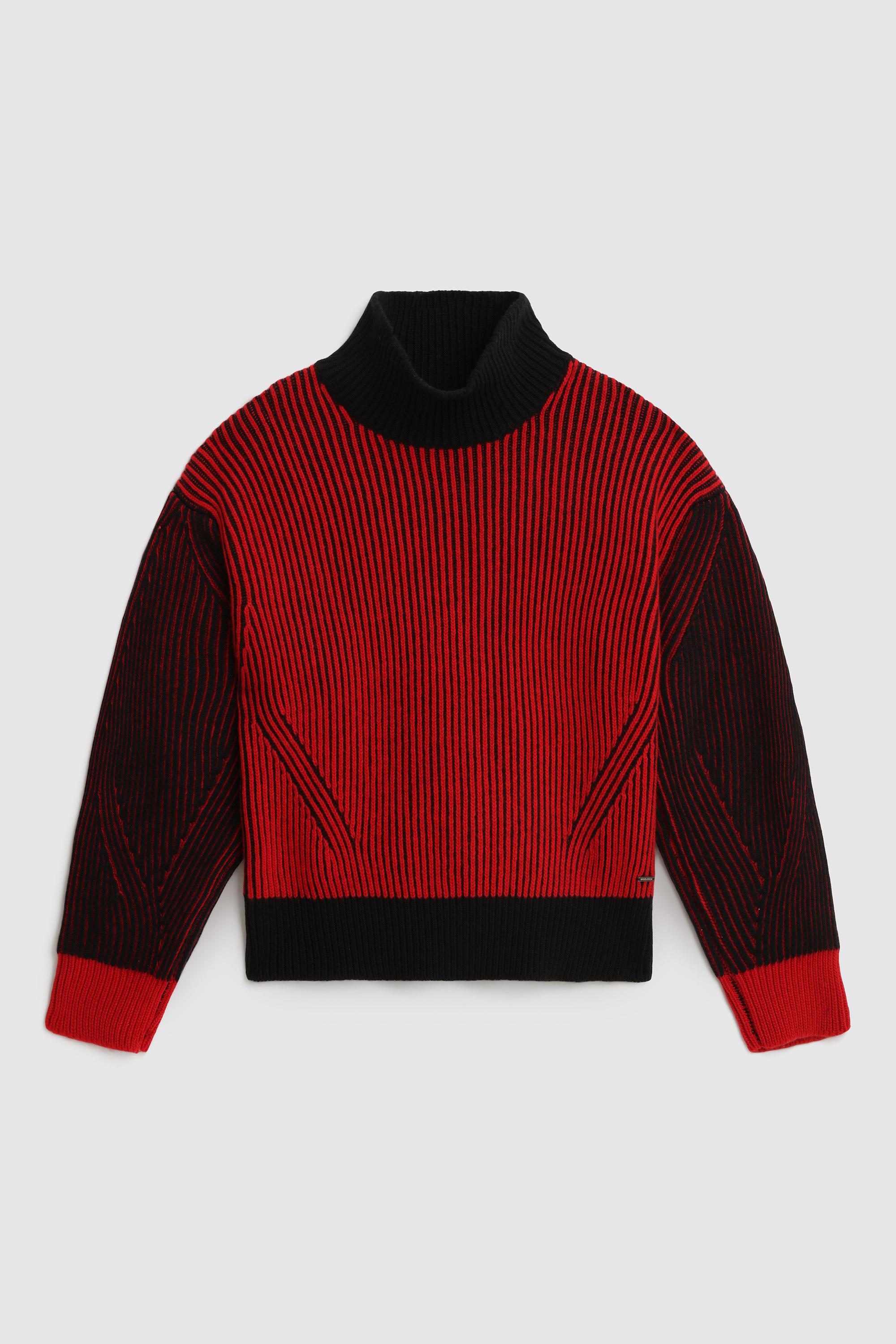Turtleneck Sweater in Wool with Contrasting Sleeves Red photo 1 | Woolrich