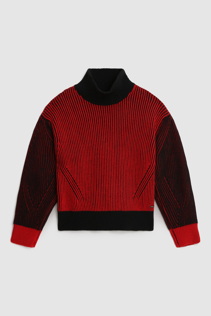 Turtleneck Sweater in Wool with Contrasting Sleeves Red photo 1 | Woolrich