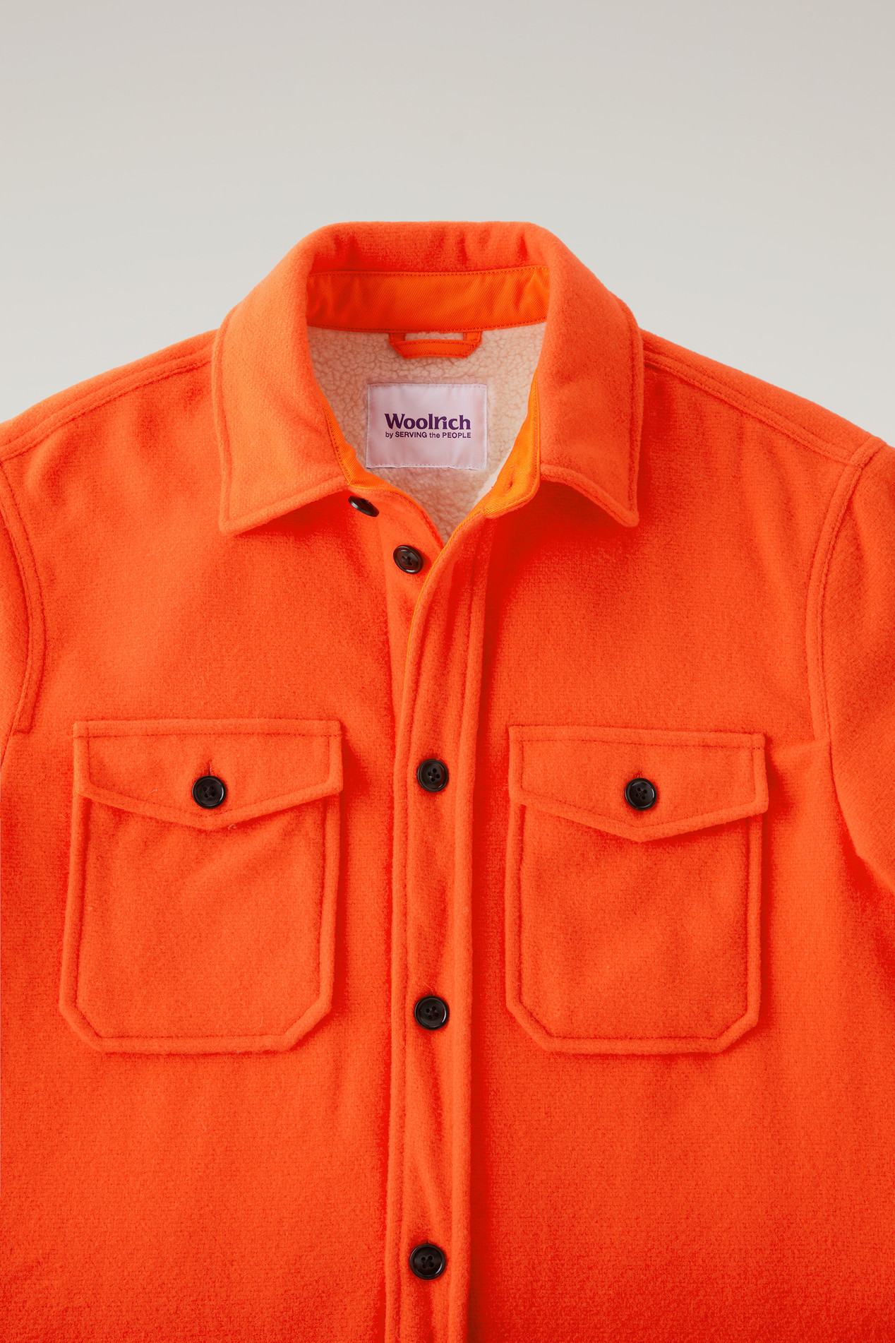 Virgin Wool Blend Overshirt with Sherpa Lining - Serving the People / Woolrich Red photo 2 | Woolrich