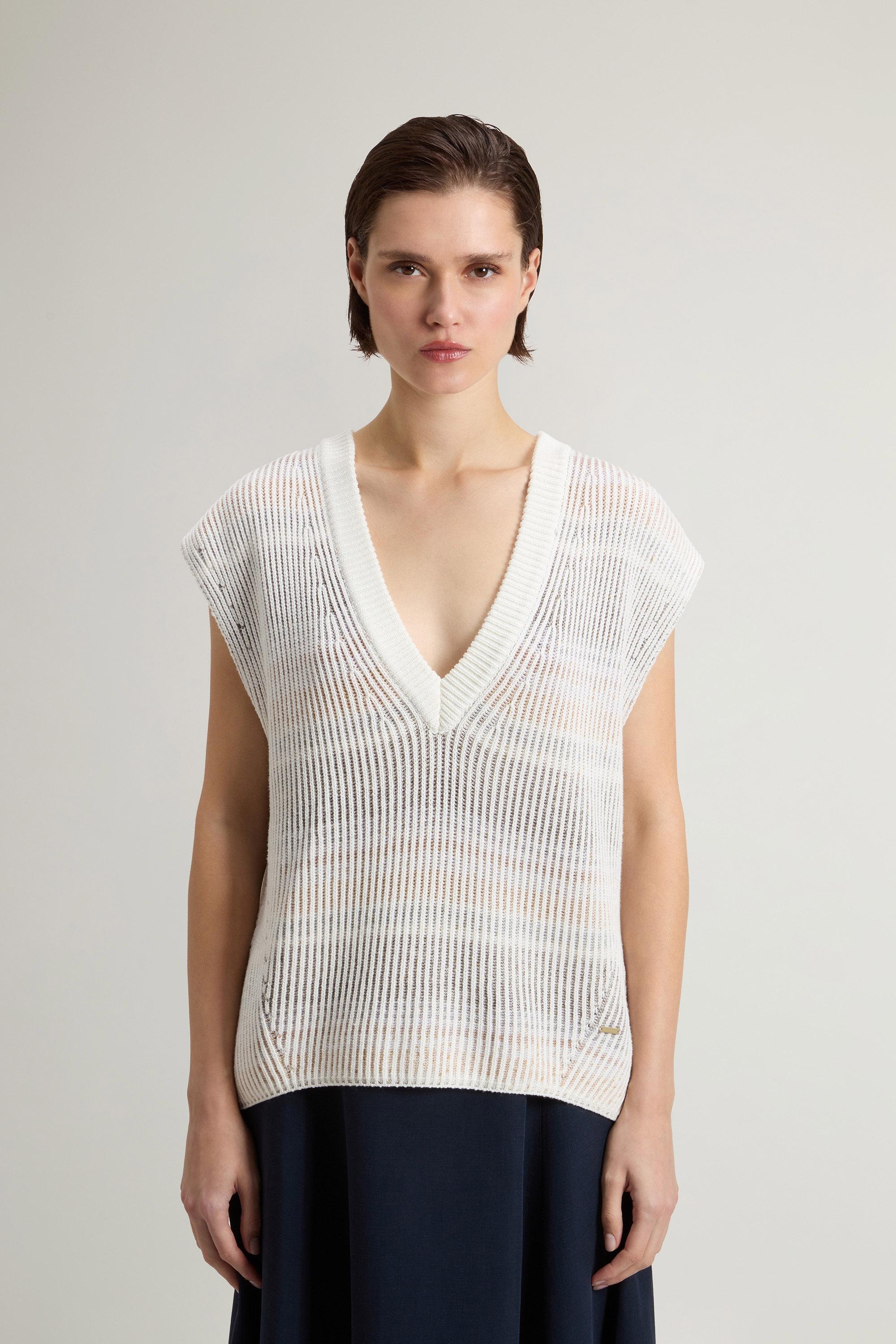 V-Neck Sleeveless Sweater in Cotton Blend White photo 1 | Woolrich
