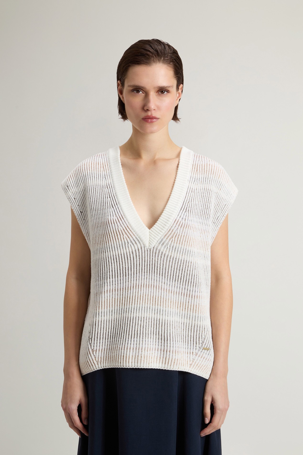 COTTON VISCOSE SLEEVELESS SWEATER White photo 1 | Woolrich