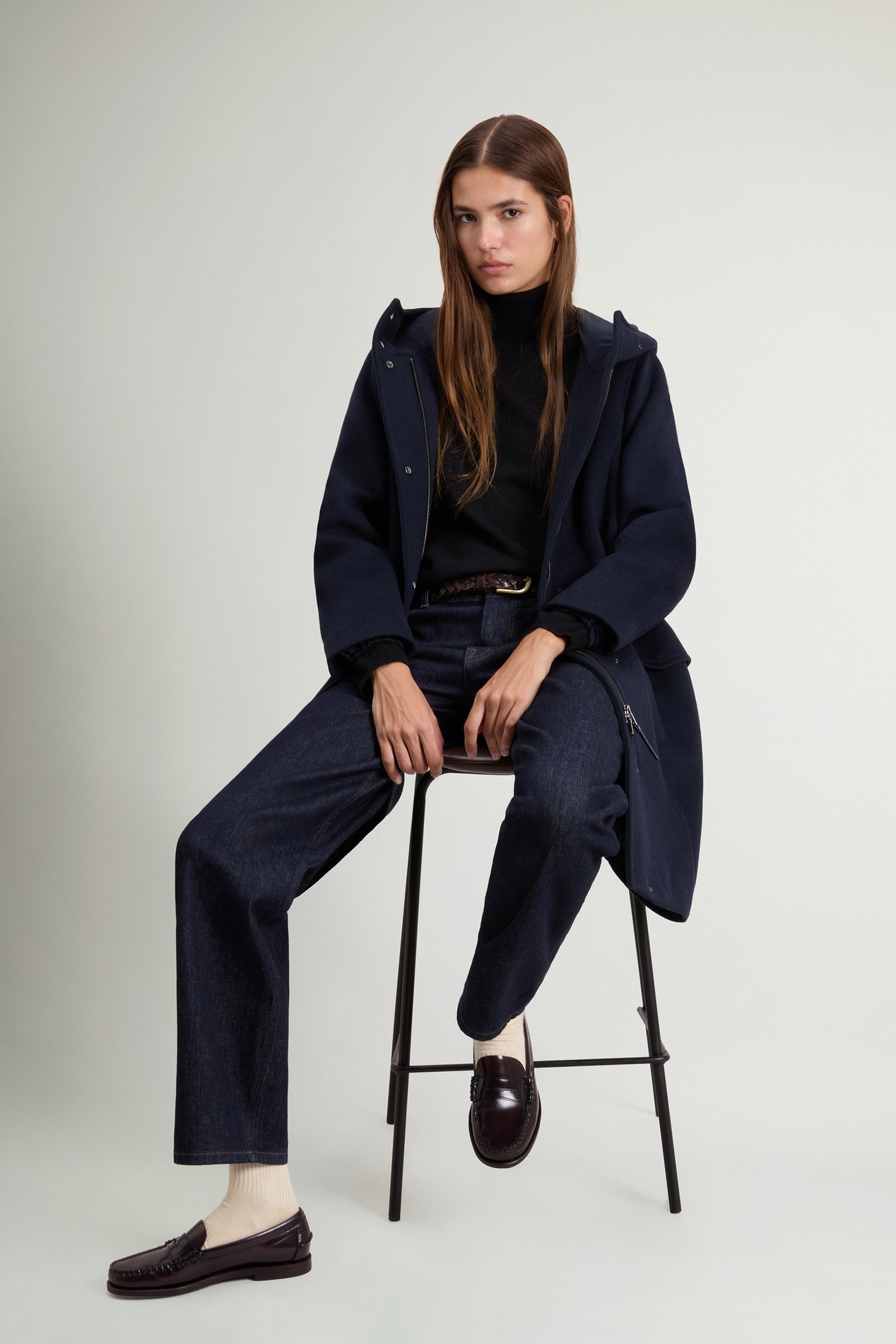 Parka aus Melton-Wollmischung mit Kapuze Blau photo 2 | Woolrich