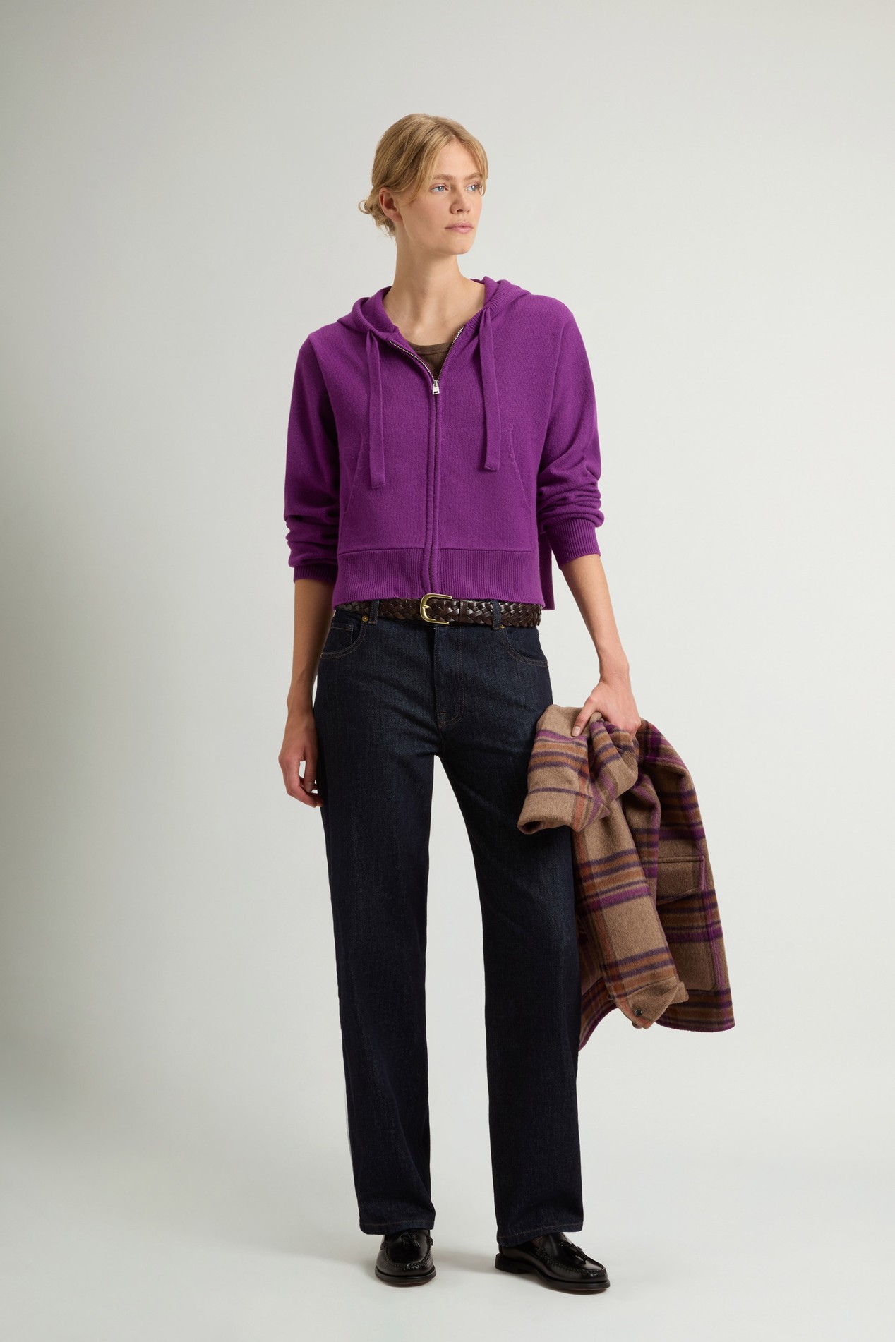 Hooded Full-Zipper Sweater in Wool and Cashmere Blend Purple photo 2 | Woolrich