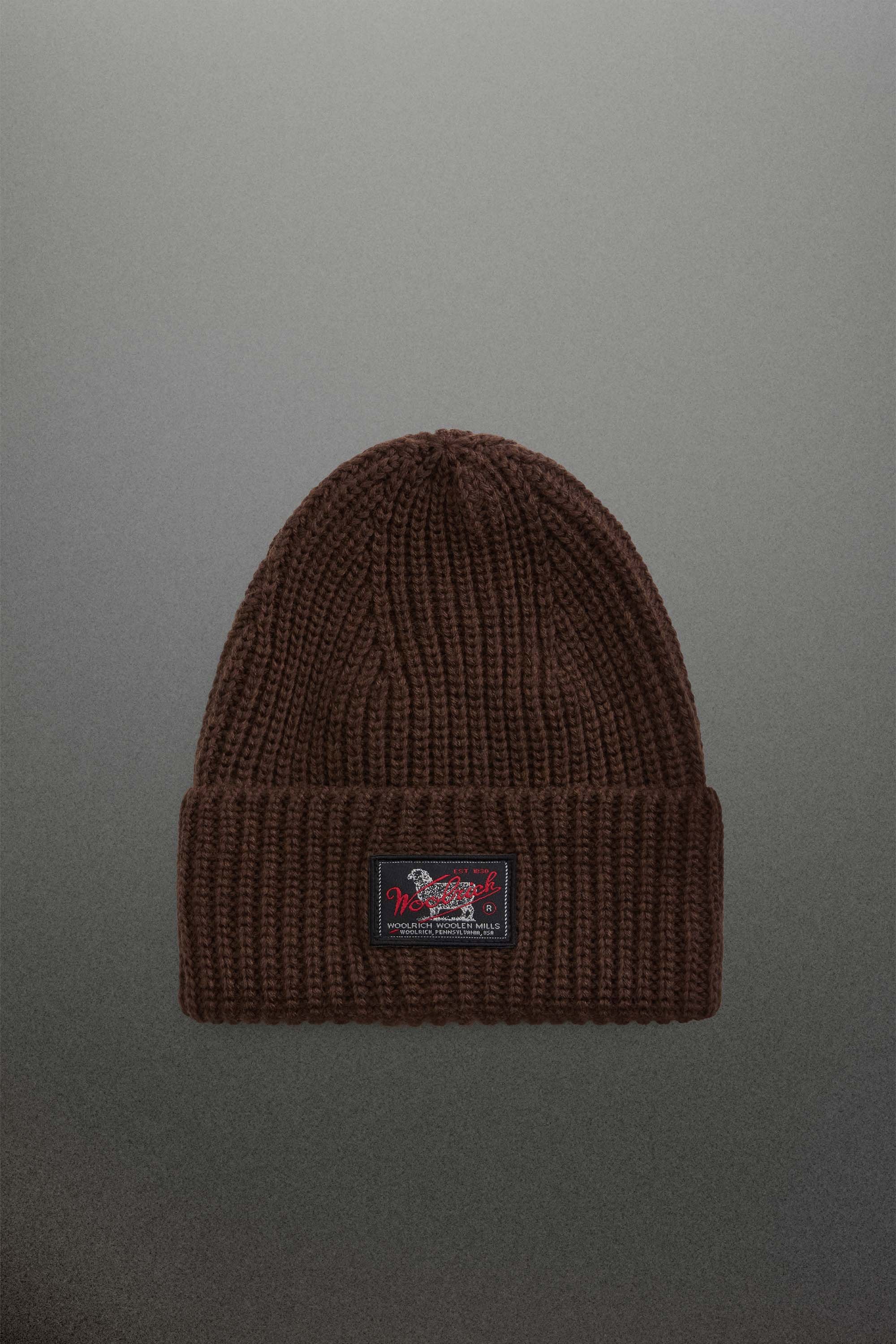 Ribbed Wool-Blend Beanie with Patch Brown photo 1 | Woolrich