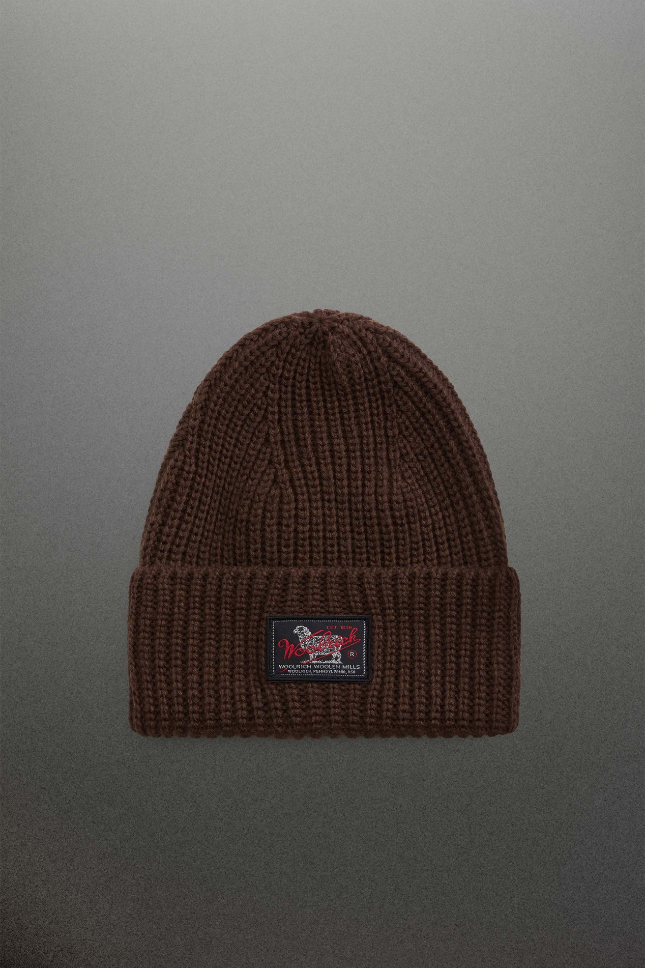 Ribbed Wool-Blend Beanie with Patch Brown photo 1 | Woolrich