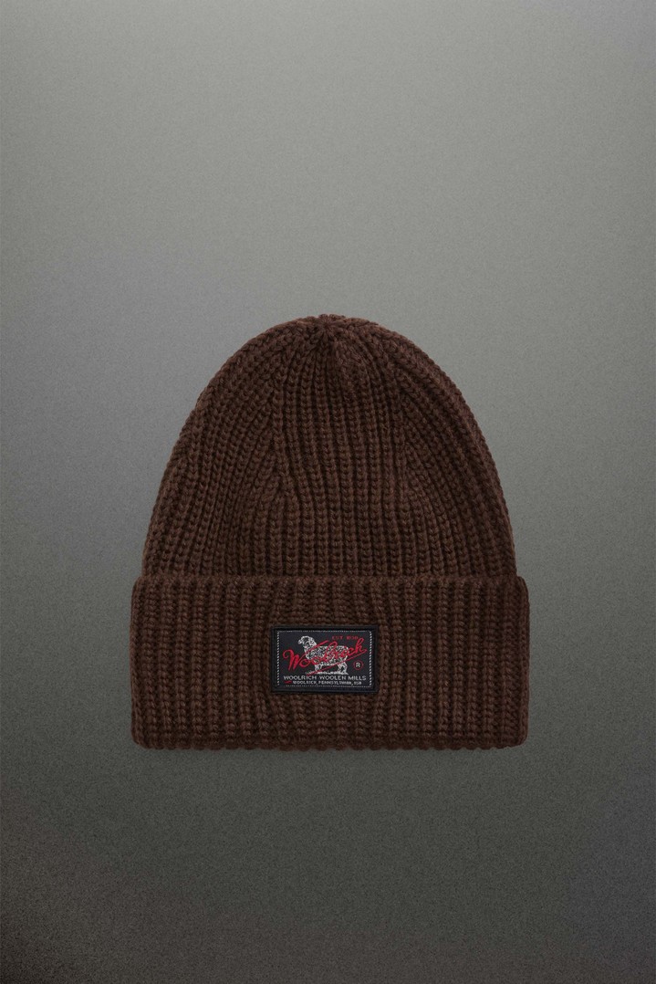 Ribbed Wool-Blend Beanie with Patch Brown photo 1 | Woolrich