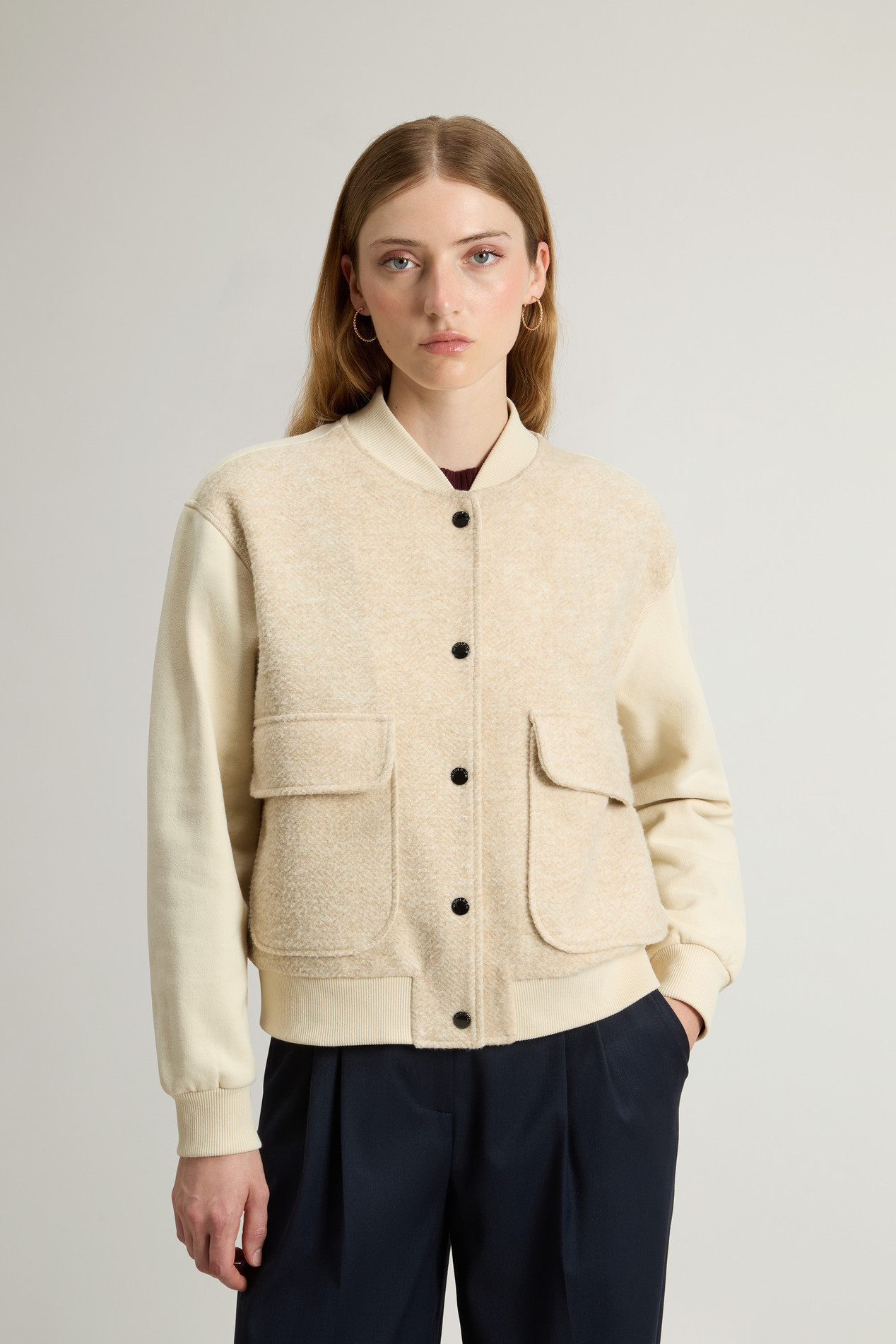MIXED FLEECE BOMBER Beige photo 1 | Woolrich