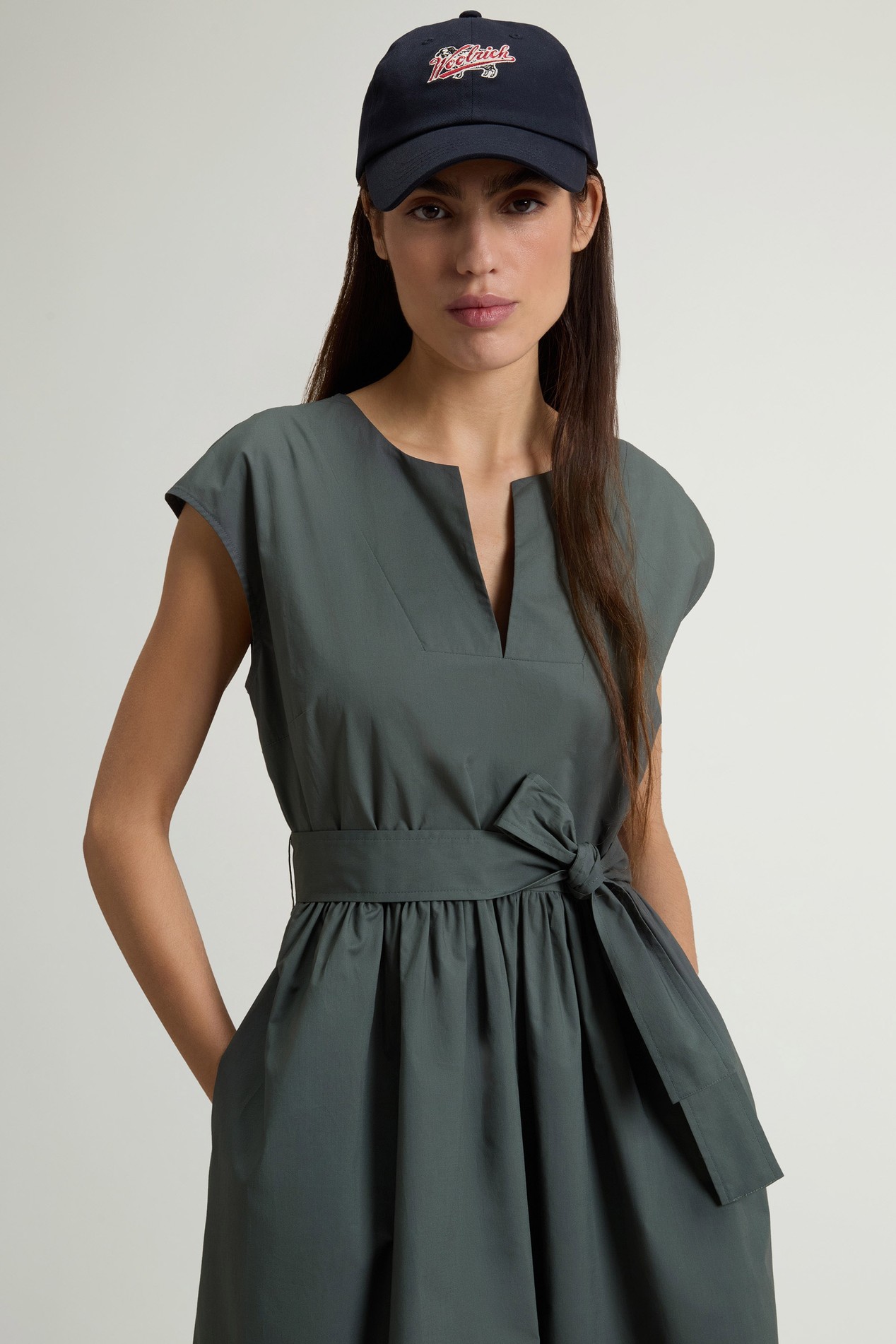 Pure Cotton Poplin Dress with Belt Green photo 4 | Woolrich