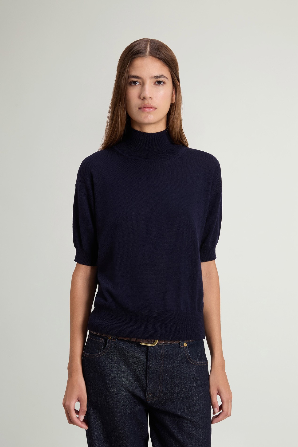 Knit Turtleneck T-Shirt in Pure Merino Virgin Wool Blue photo 1 | Woolrich