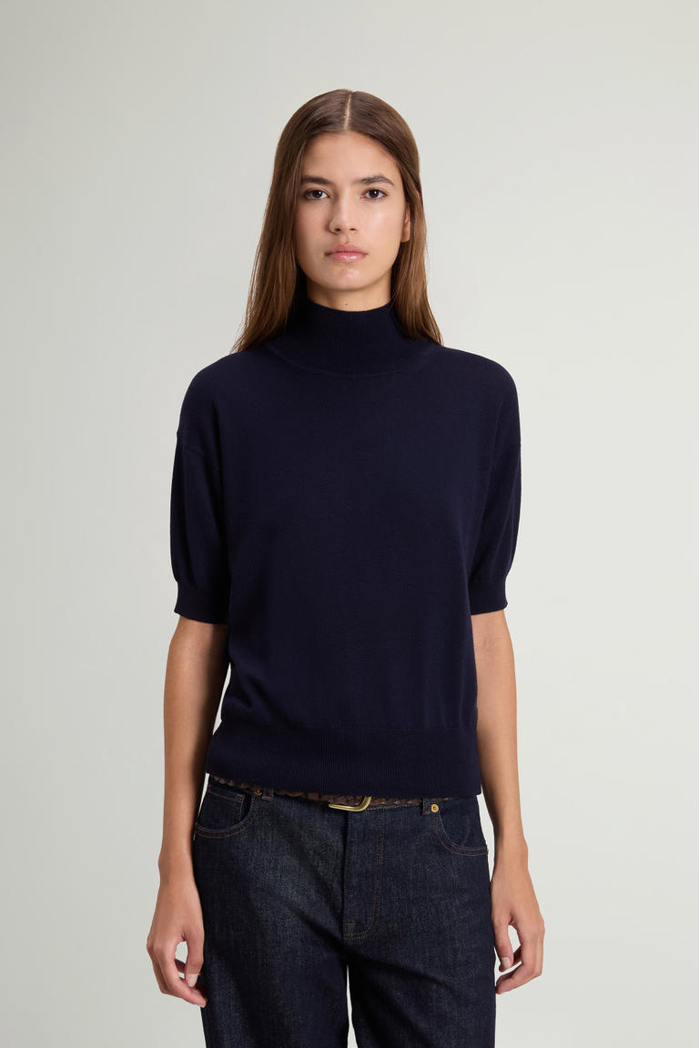 Knit Turtleneck T-Shirt in Pure Merino Virgin Wool Blue photo 1 | Woolrich