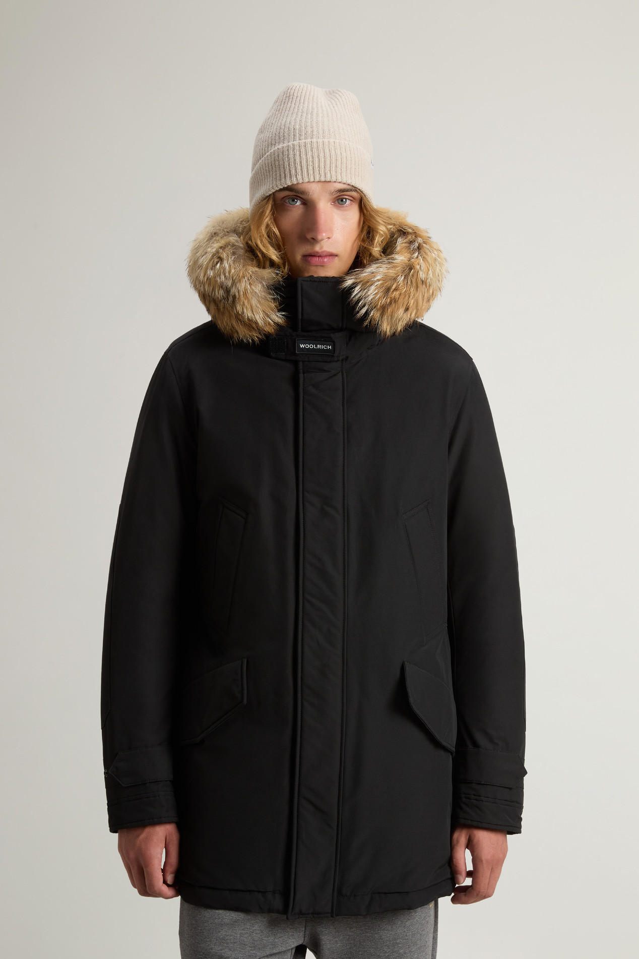 Polar Parka in Ramar Cloth with High Collar and Fur Trim Black photo 1 | Woolrich