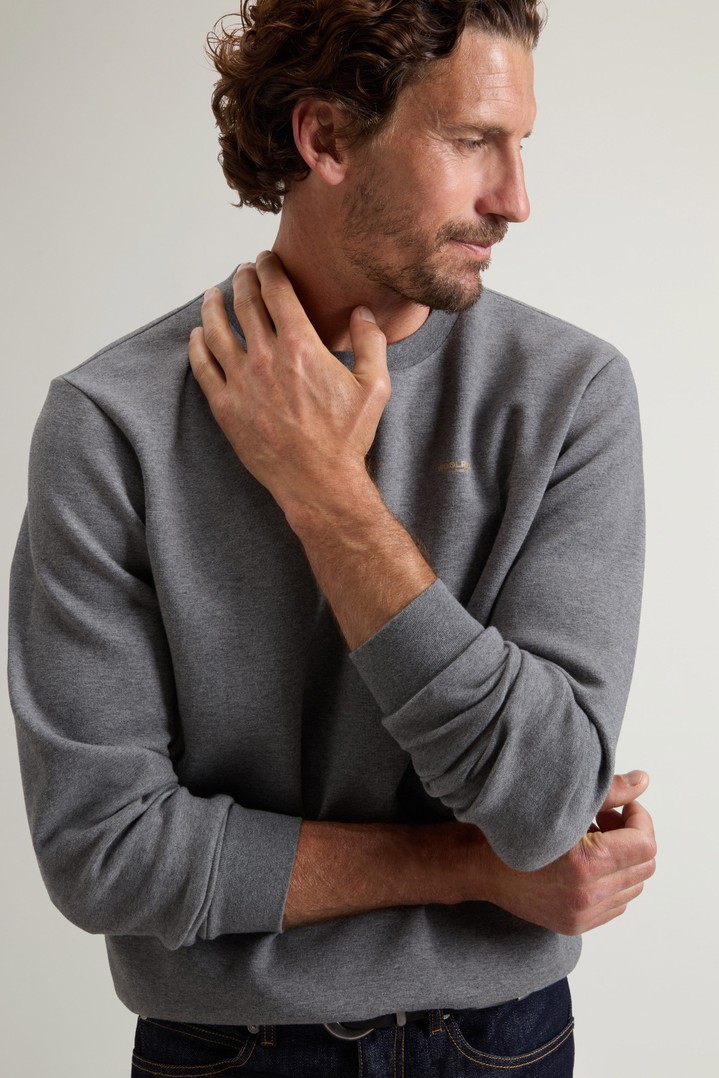 Crewneck Sweatshirt in Cotton-Blend Interlock with Logo Gray photo 4 | Woolrich
