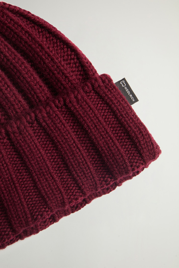Merino Virgin Wool Beanie with Removable Cashmere Pompom Burgundy photo 3 | Woolrich