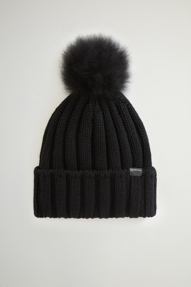Muts van Merino-scheerwol met afneembare pompon van kasjmier Zwart photo 1 | Woolrich