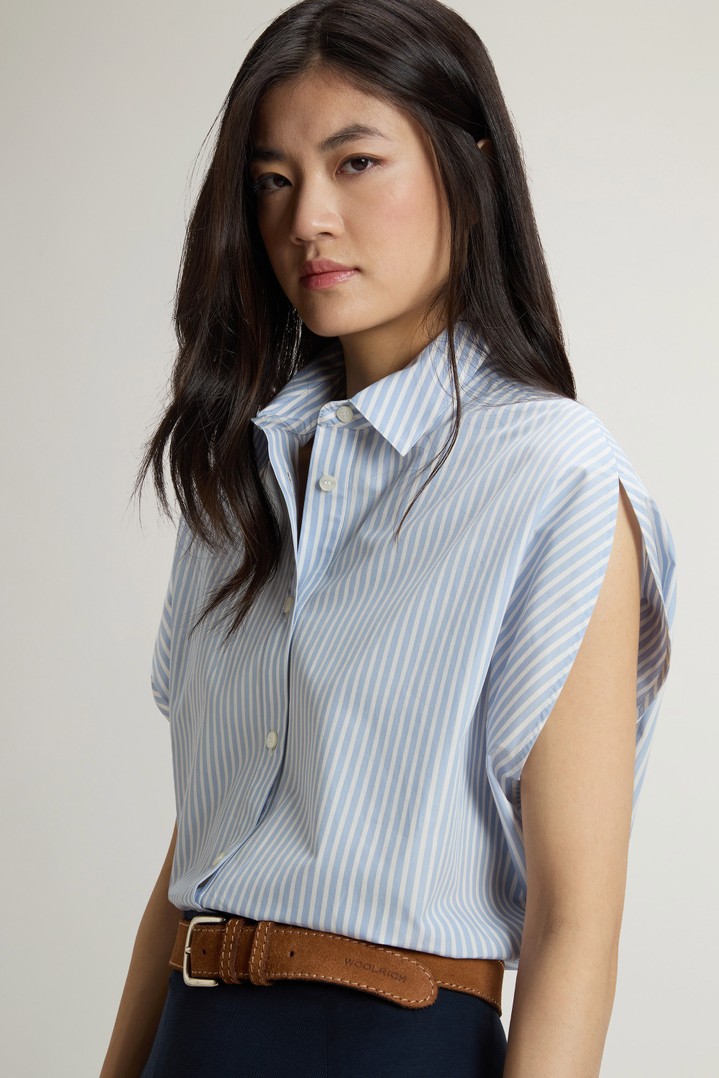 STRIPED COTTON POPLIN BLOUSE Blue photo 4 | Woolrich