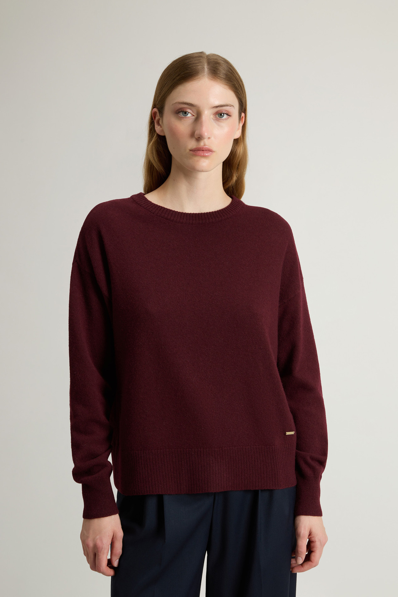 Crewneck Sweater in Virgin Wool and Cashmere Blend Burgundy photo 1 | Woolrich