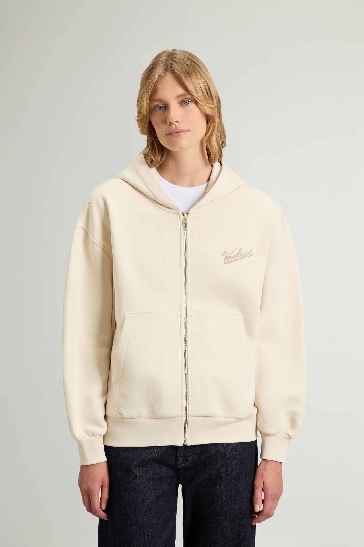 Zippered Hoodie in Pure Cotton White photo 1 | Woolrich