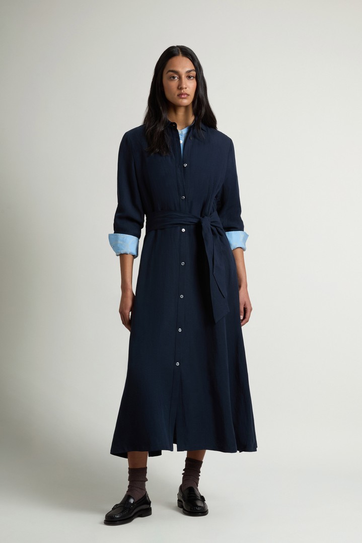 Shirt Dress in Linen Blend with Belt Blue photo 2 | Woolrich