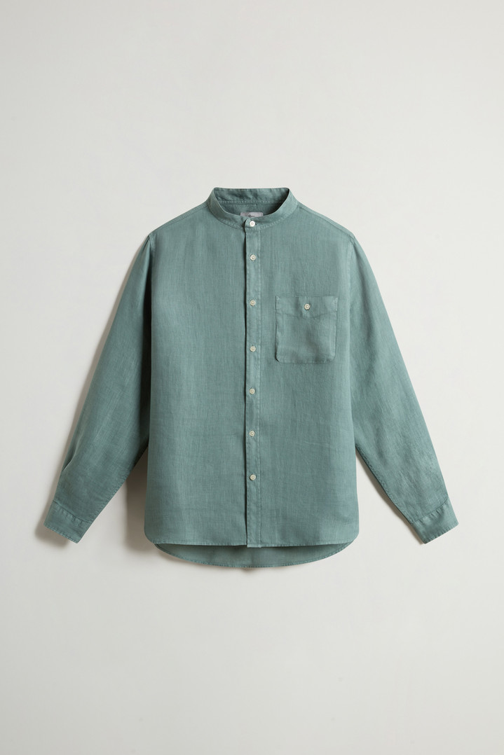 Garment-dyed Shirt with Mandarin Collar in Pure Linen Green photo 5 | Woolrich