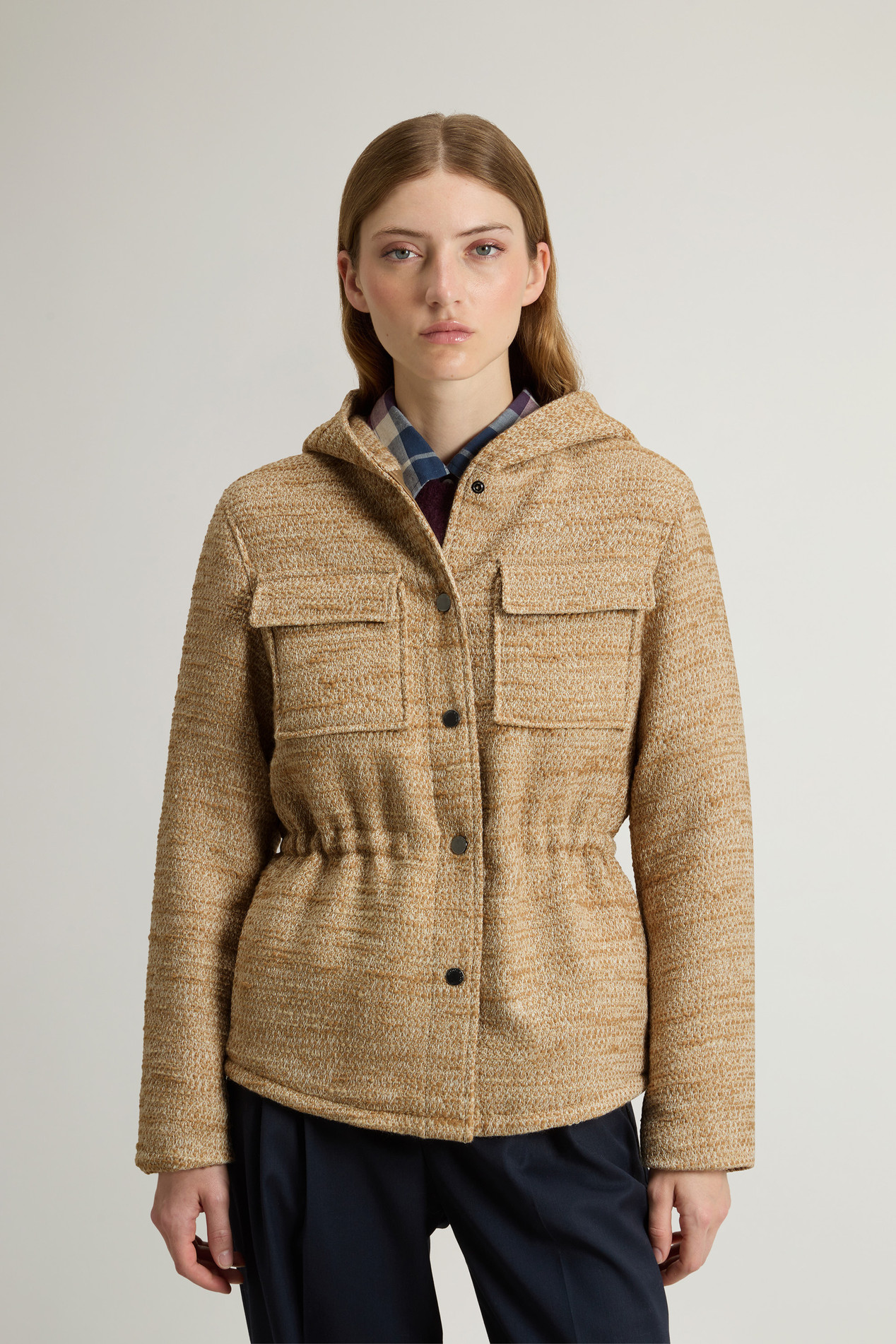 Overshirt with Hood in Italian Wool Blend Beige photo 1 | Woolrich