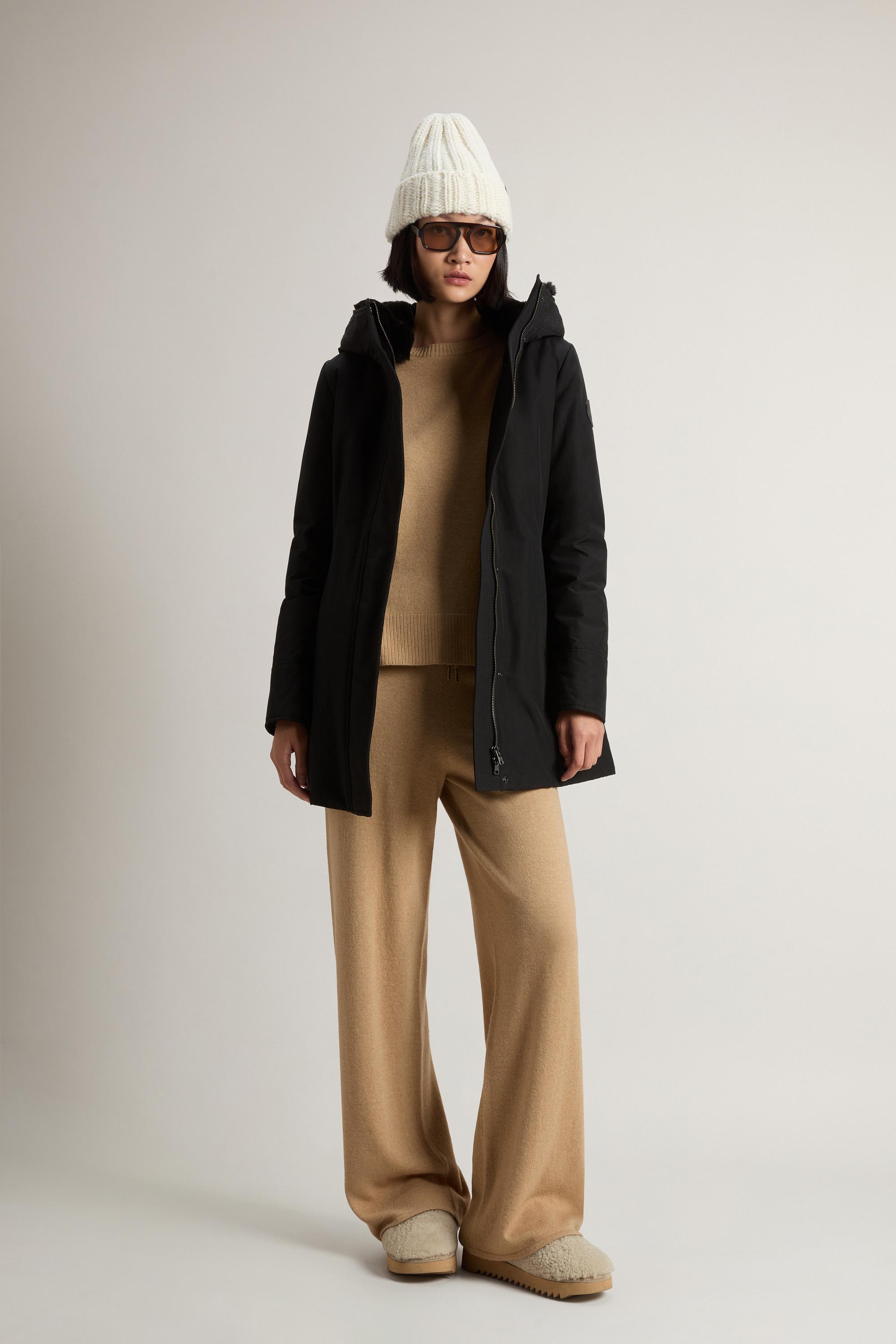 Boulder Parka in Ramar Cloth with Hood and Detachable Faux Fur Trim Black photo 1 | Woolrich