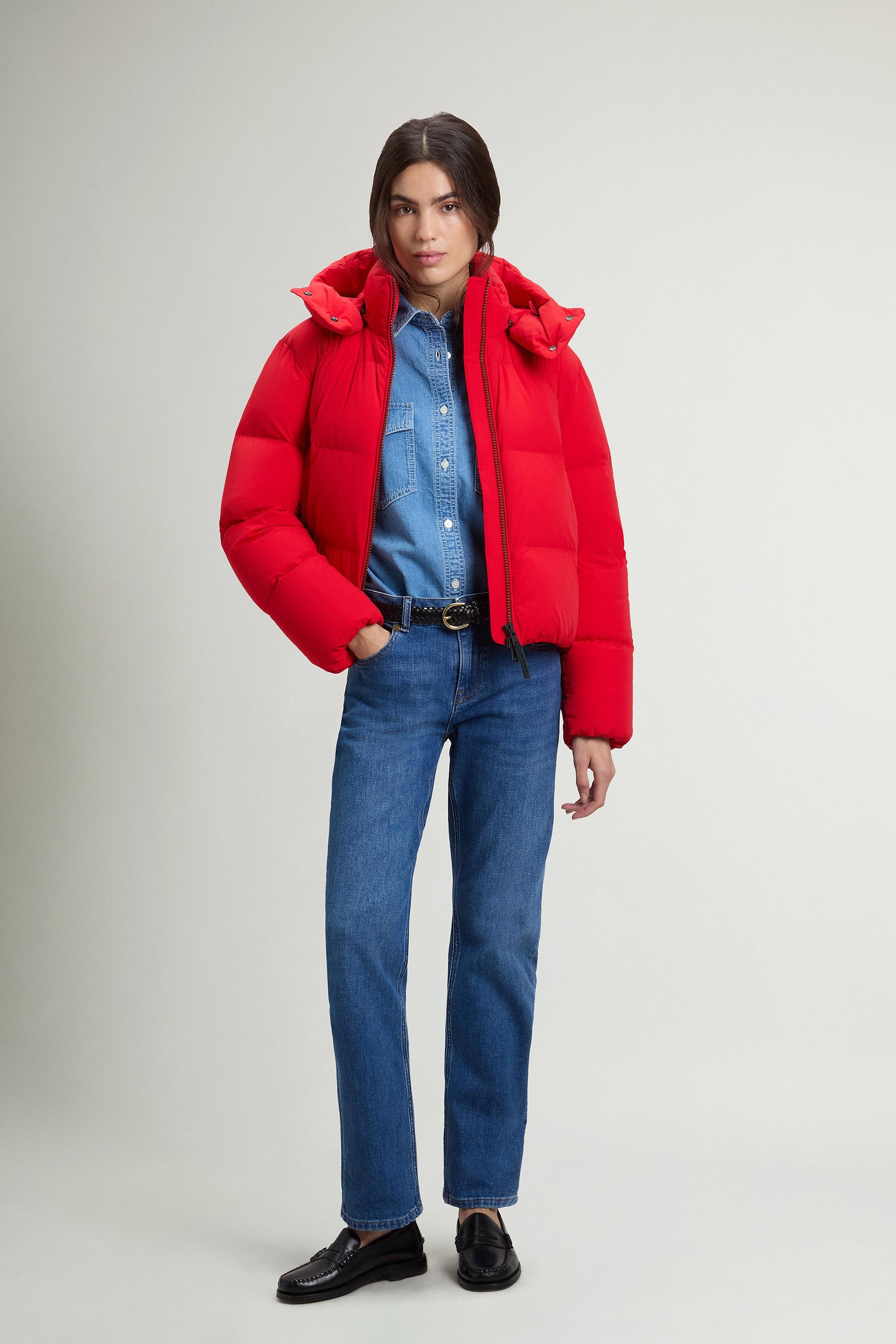 Madison Down Jacket in Stretch Nylon with Removable Hood Red photo 1 | Woolrich