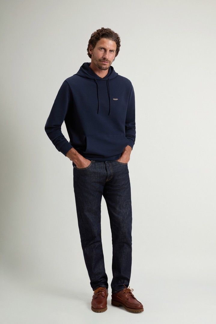 Hooded Sweatshirt in Cotton-Blend Interlock Blue photo 2 | Woolrich