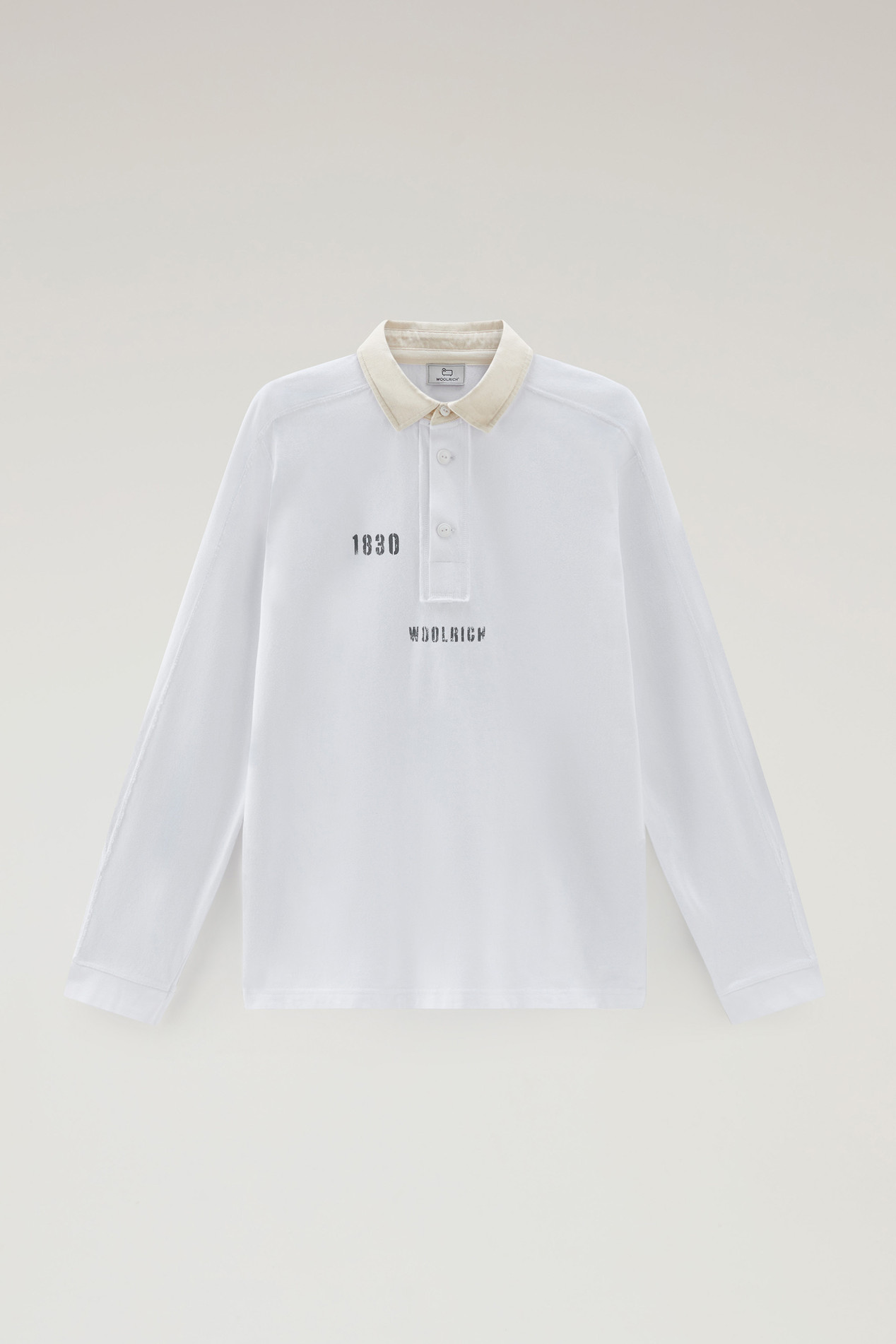Long-Sleeved Polo Shirt in Pure Cotton White photo 1 | Woolrich