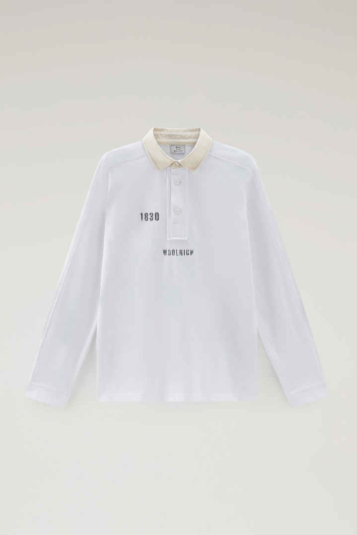 Long-Sleeved Polo Shirt in Pure Cotton White photo 1 | Woolrich