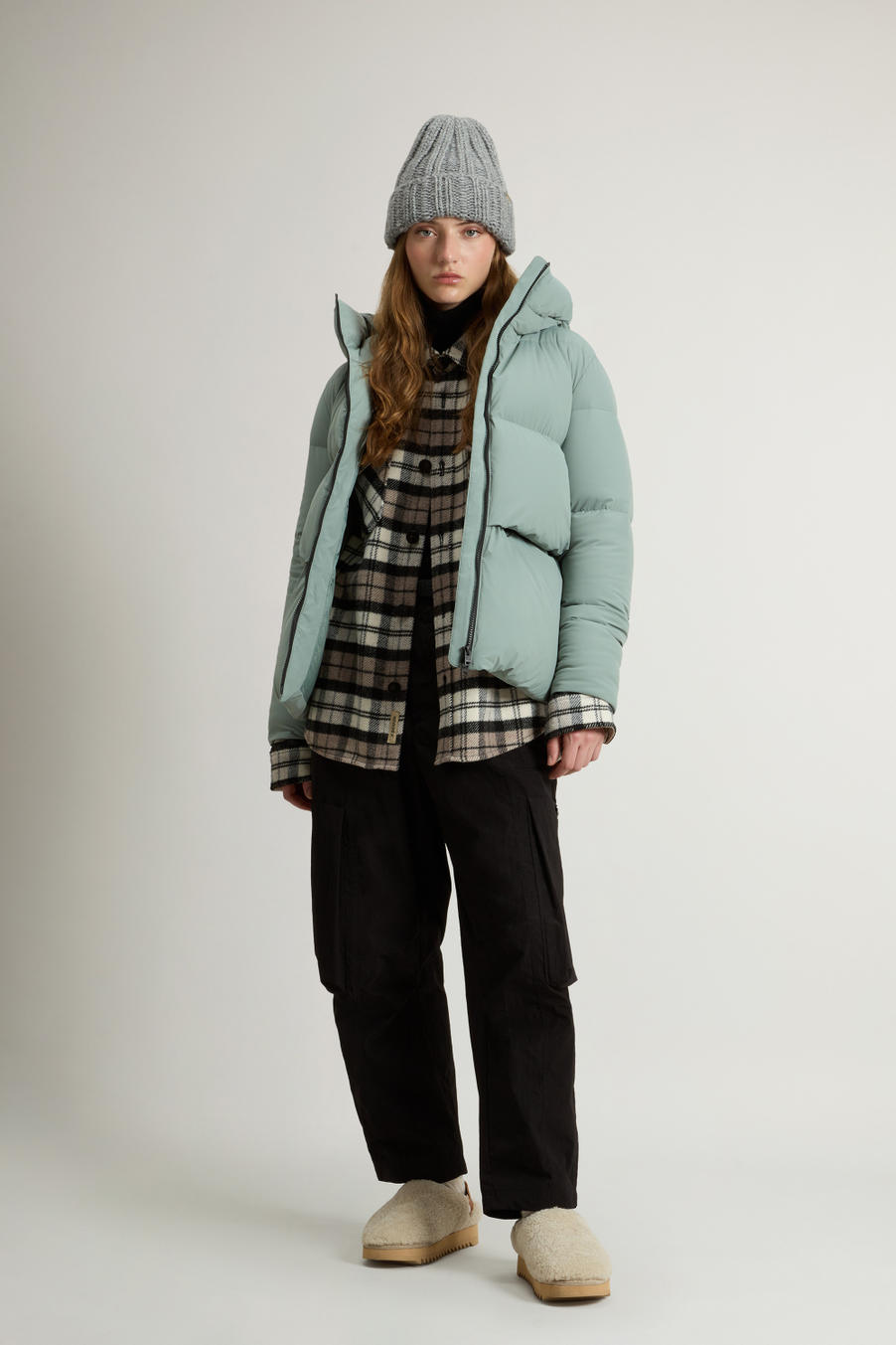 Cloud Down Jacket in Stretch Nylon with Matte Finish Green photo 1 | Woolrich
