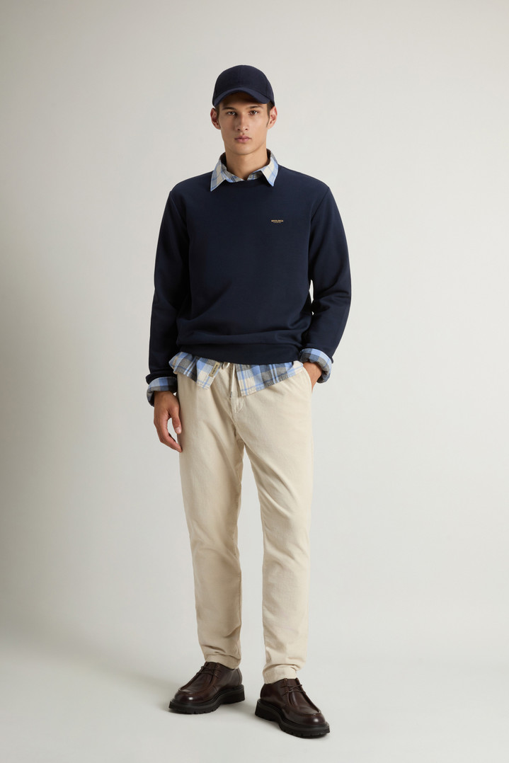 Crewneck Sweatshirt in Cotton-Blend Interlock with Logo Blue photo 2 | Woolrich