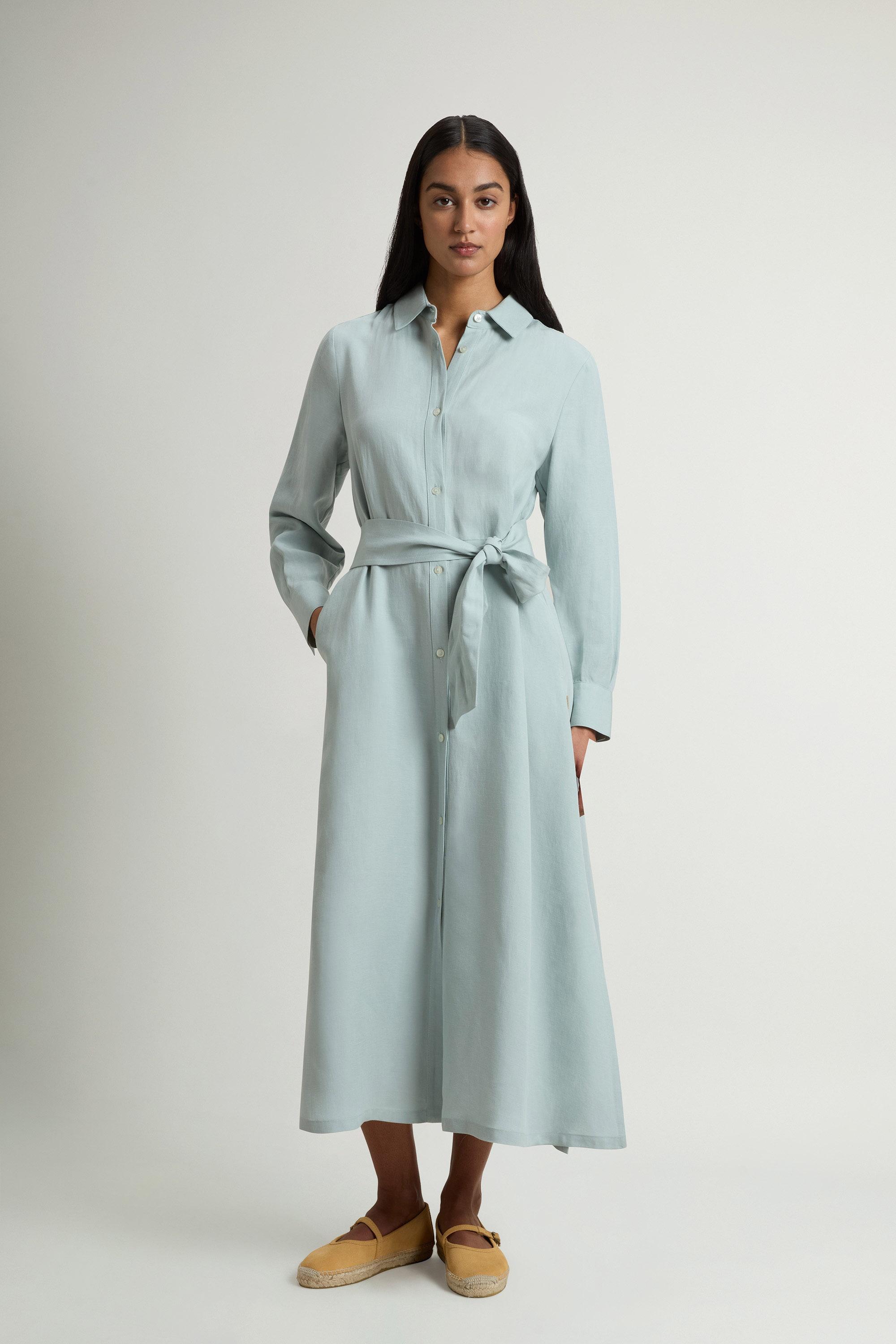 Robe chemise ceinturée en lin mélangé Bleu photo 1 | Woolrich