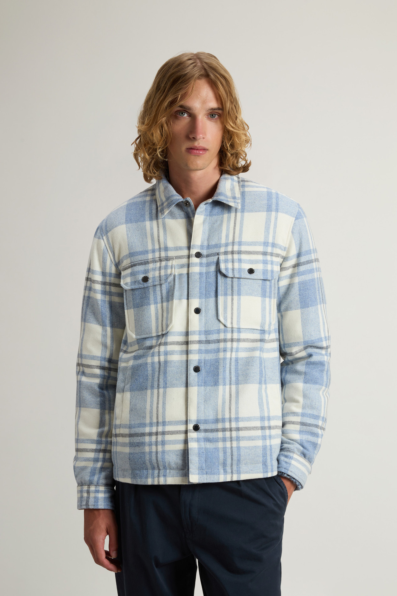 Alaskan Check Overshirt in Recycled Italian Wool Blend Blue photo 1 | Woolrich