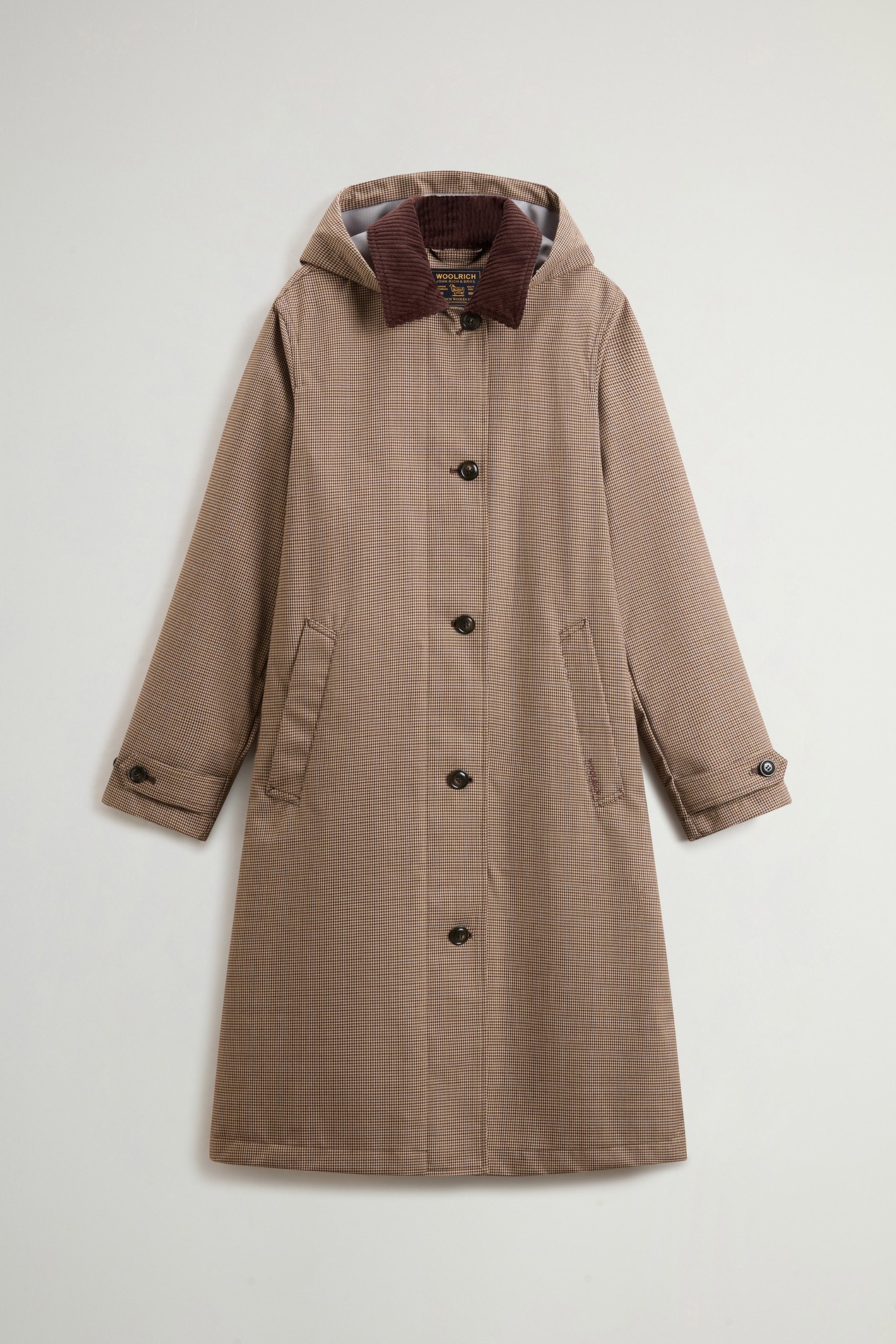 Coat in Yarn-Dyed Three-Layered Fabric with Removable Hood Brown photo 5 | Woolrich