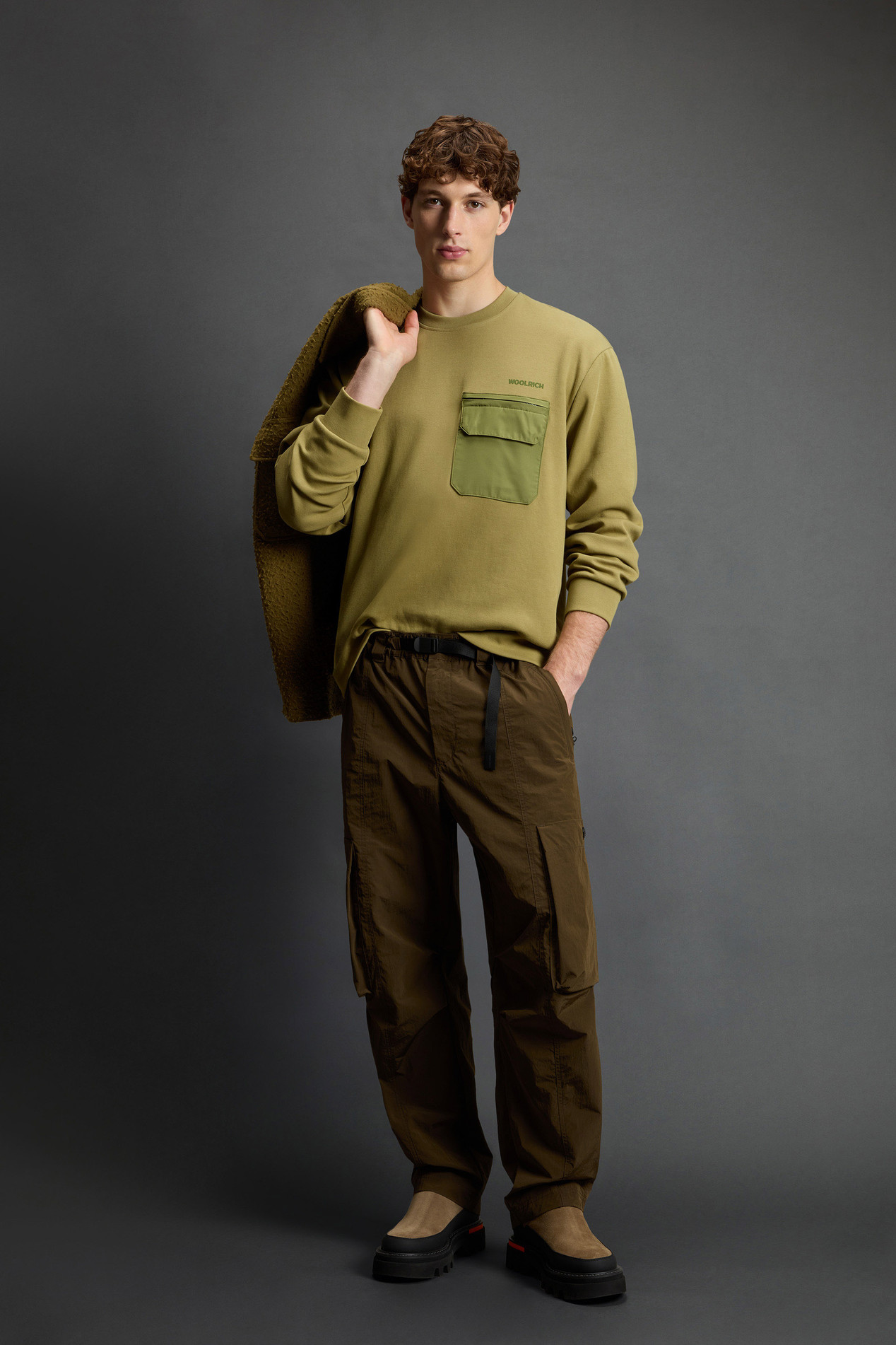 Crewneck Sweatshirt in Cotton Interlock and Nylon Blend by Todd Snyder Green photo 2 | Woolrich