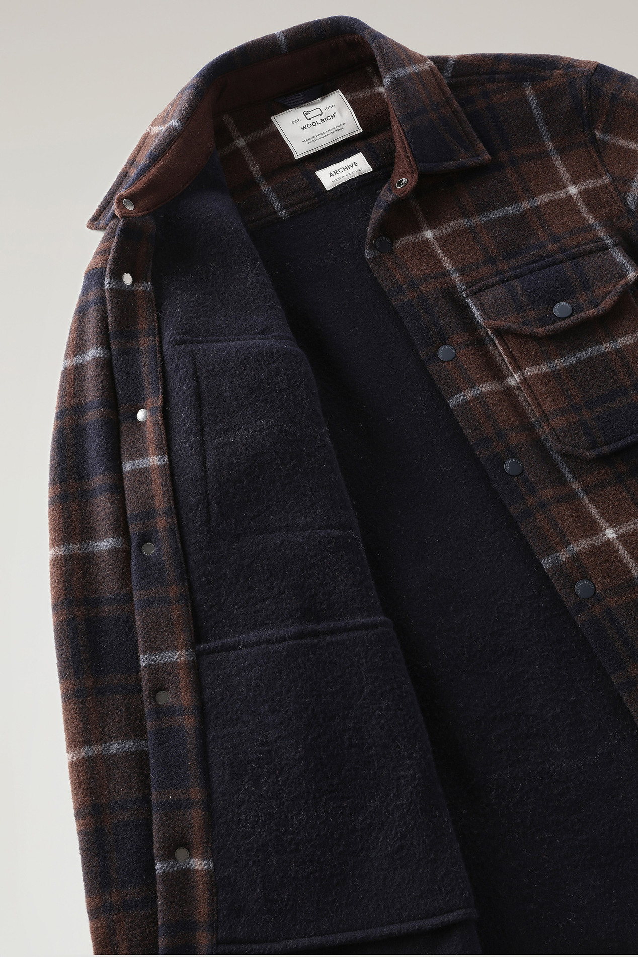 Alaskan Check Overshirt in Bonded Wool Blend Brown photo 4 | Woolrich