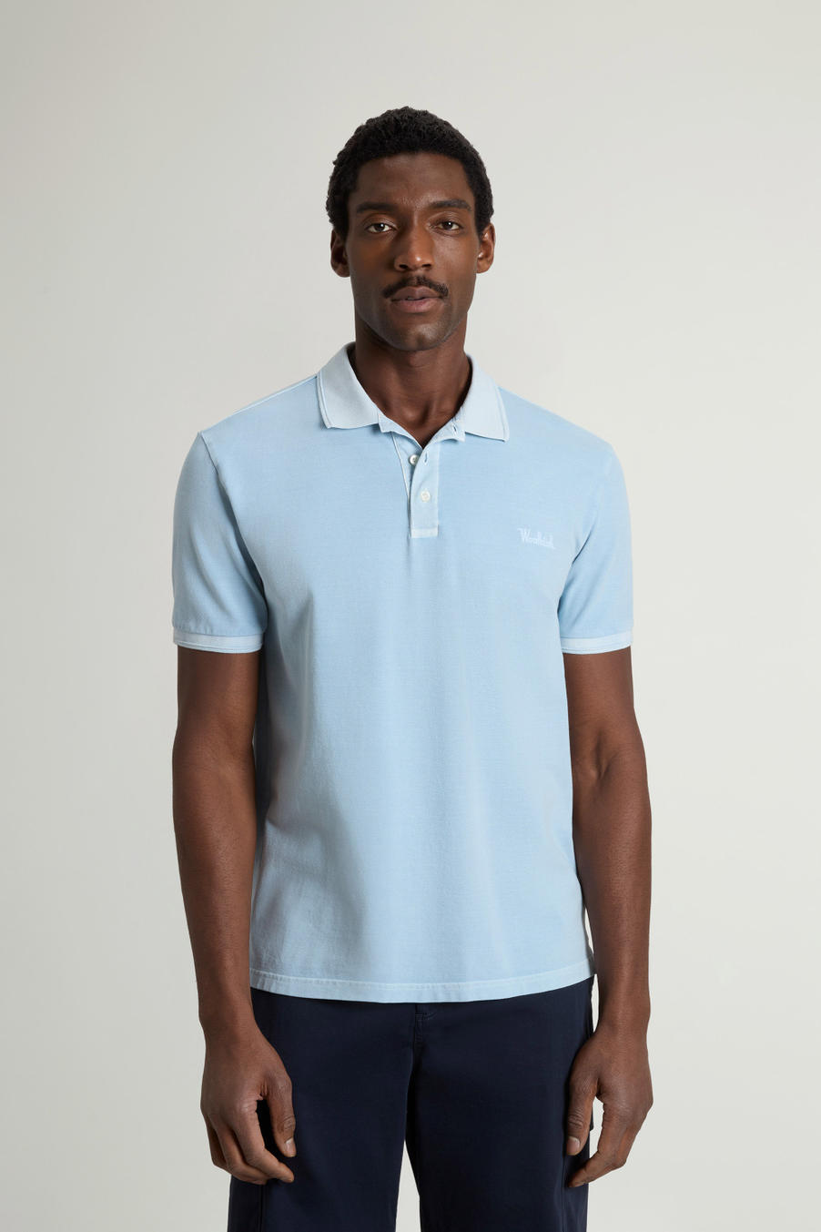 Garment-Dyed Mackinack Polo in Stretch Cotton Piquet Blue photo 1 | Woolrich