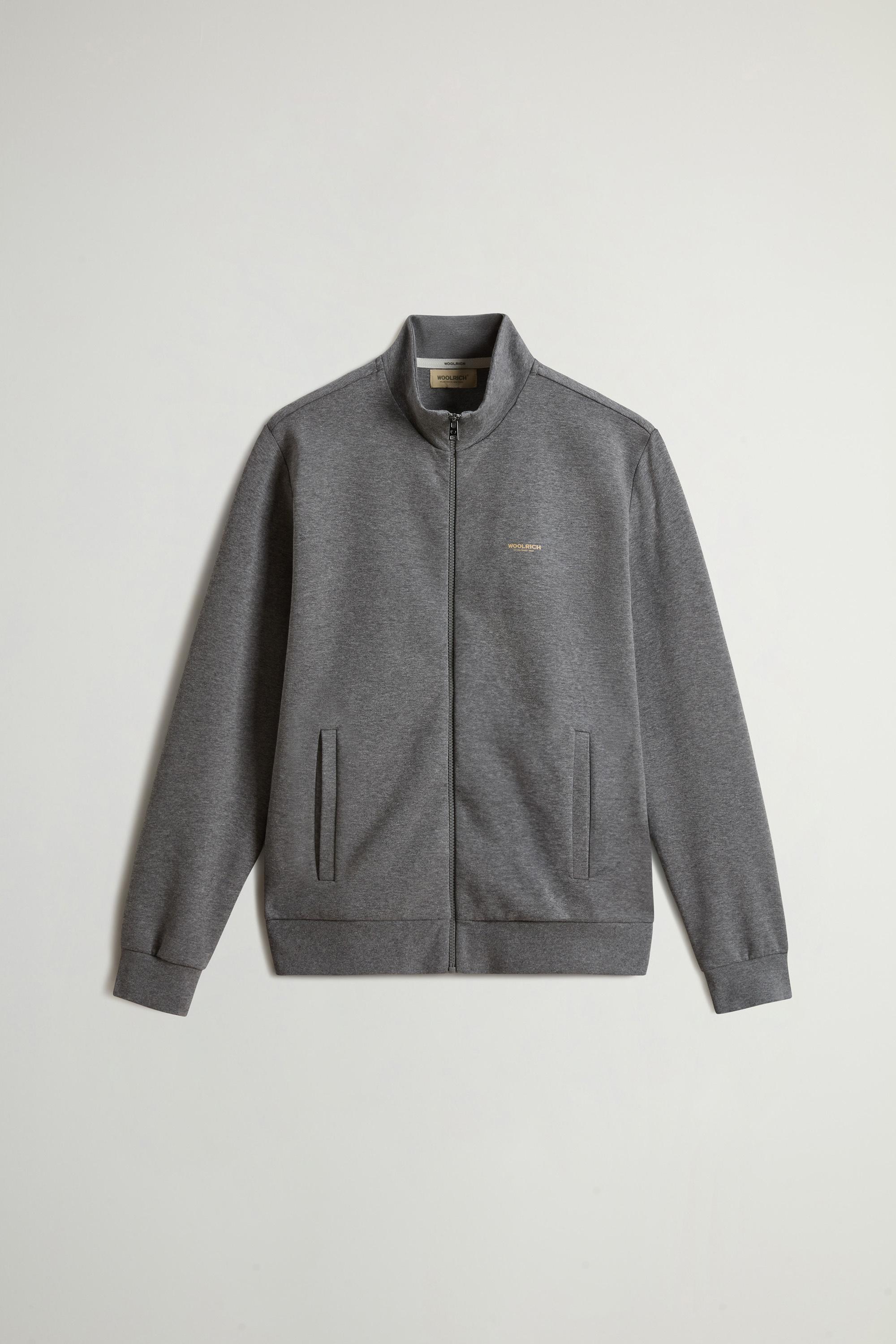Full-Zip High Neck Sweatshirt in Cotton-Blend Interlock with Logo Gray photo 5 | Woolrich