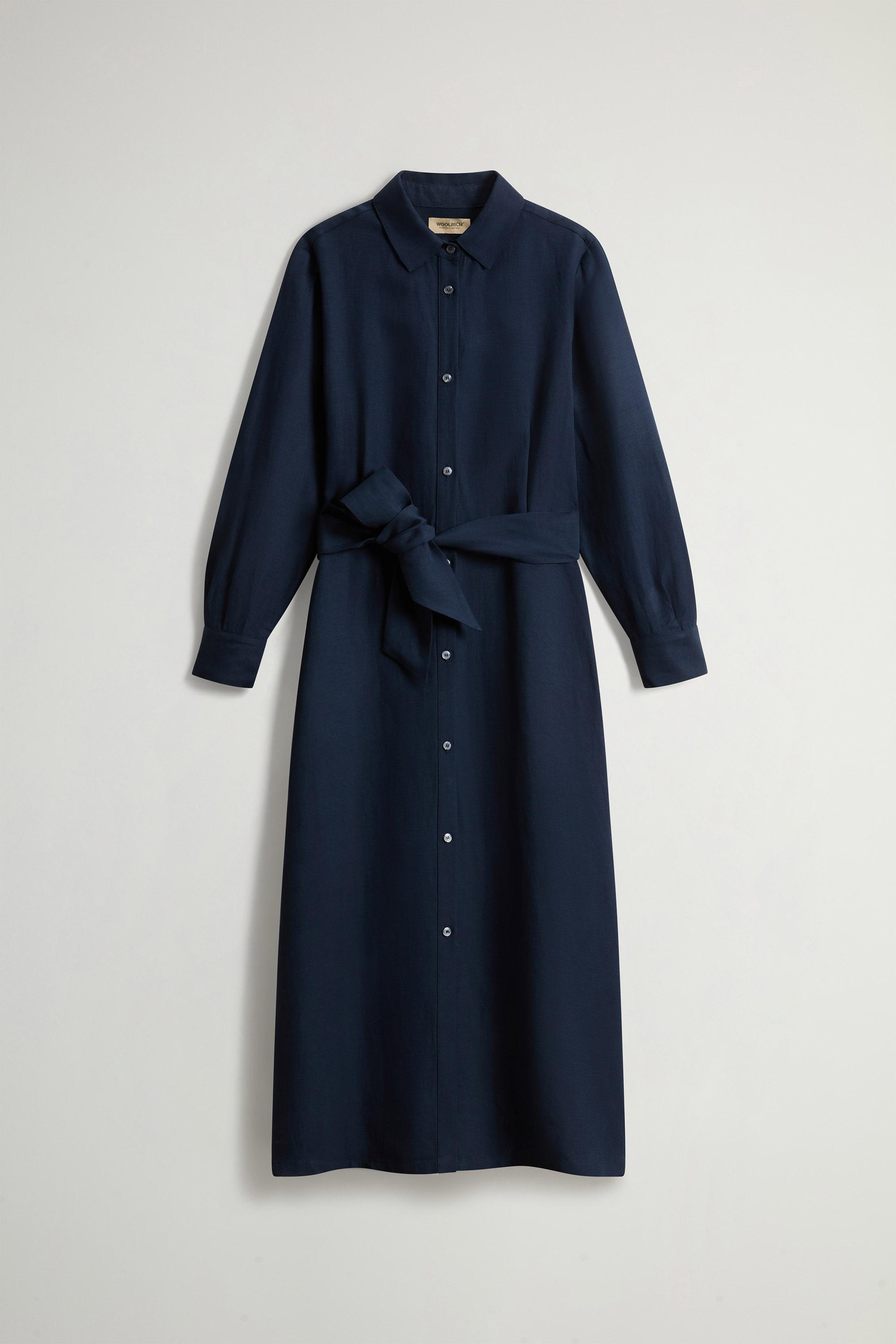Shirt Dress in Linen Blend with Belt Blue photo 5 | Woolrich
