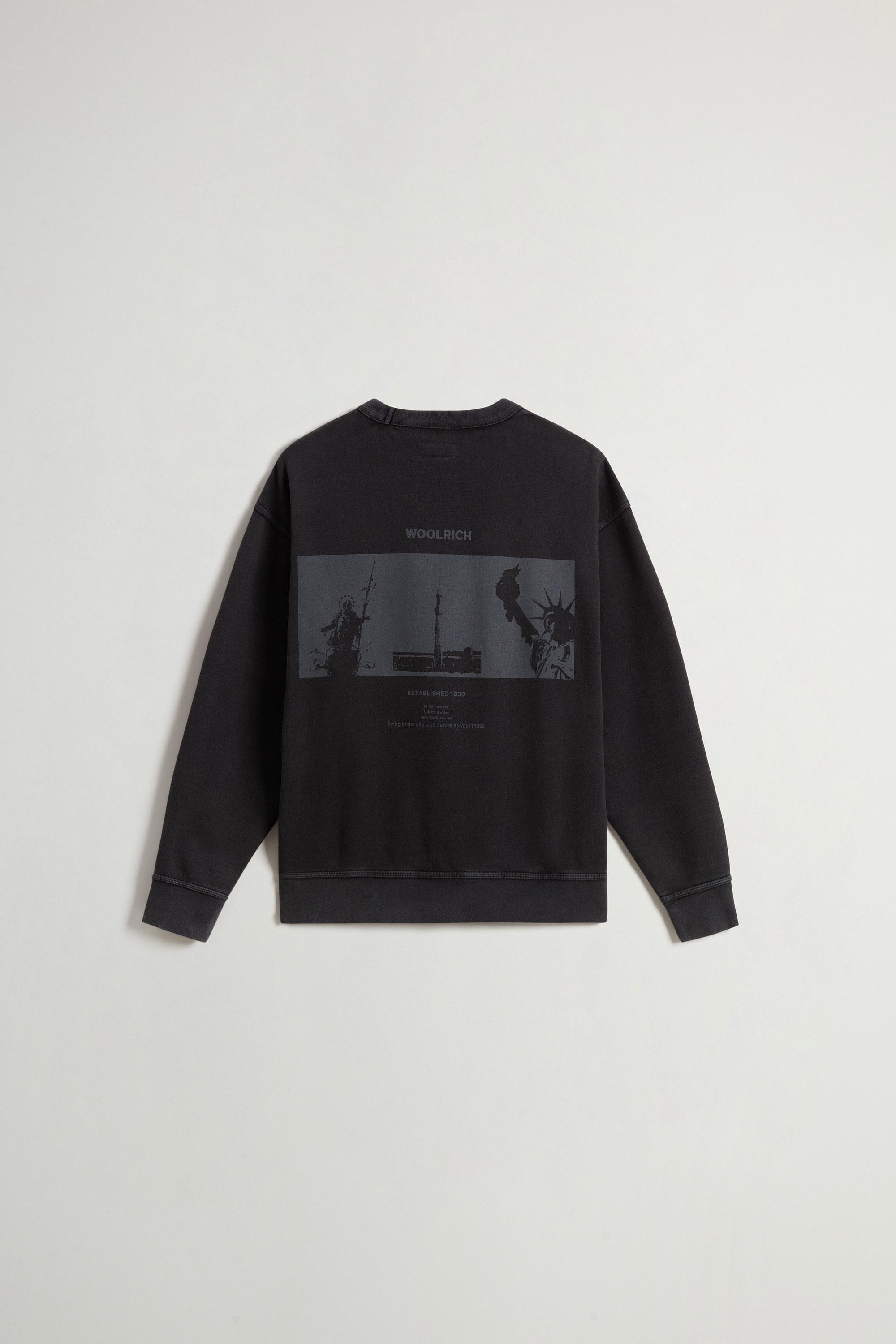 Teen Boys’ Garment-Dyed Pure Cotton Crewneck Sweatshirt with Rear Print Black photo 6 | Woolrich