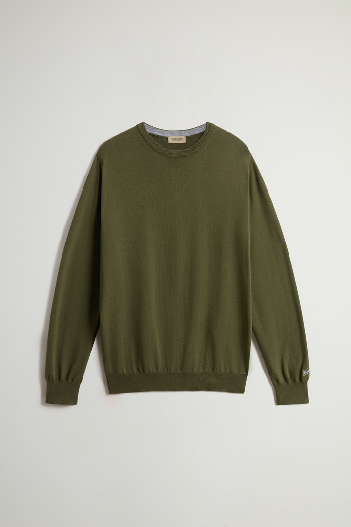 Crewneck Sweater in Pure Cotton with Embroidered Logo Green photo 1 | Woolrich