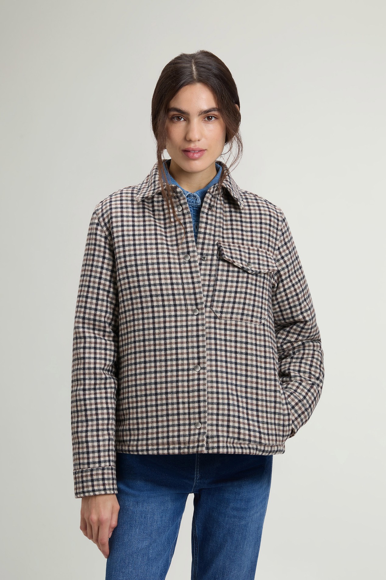 Alaskan Checked Overshirt in Padded Wool Blend Beige photo 1 | Woolrich