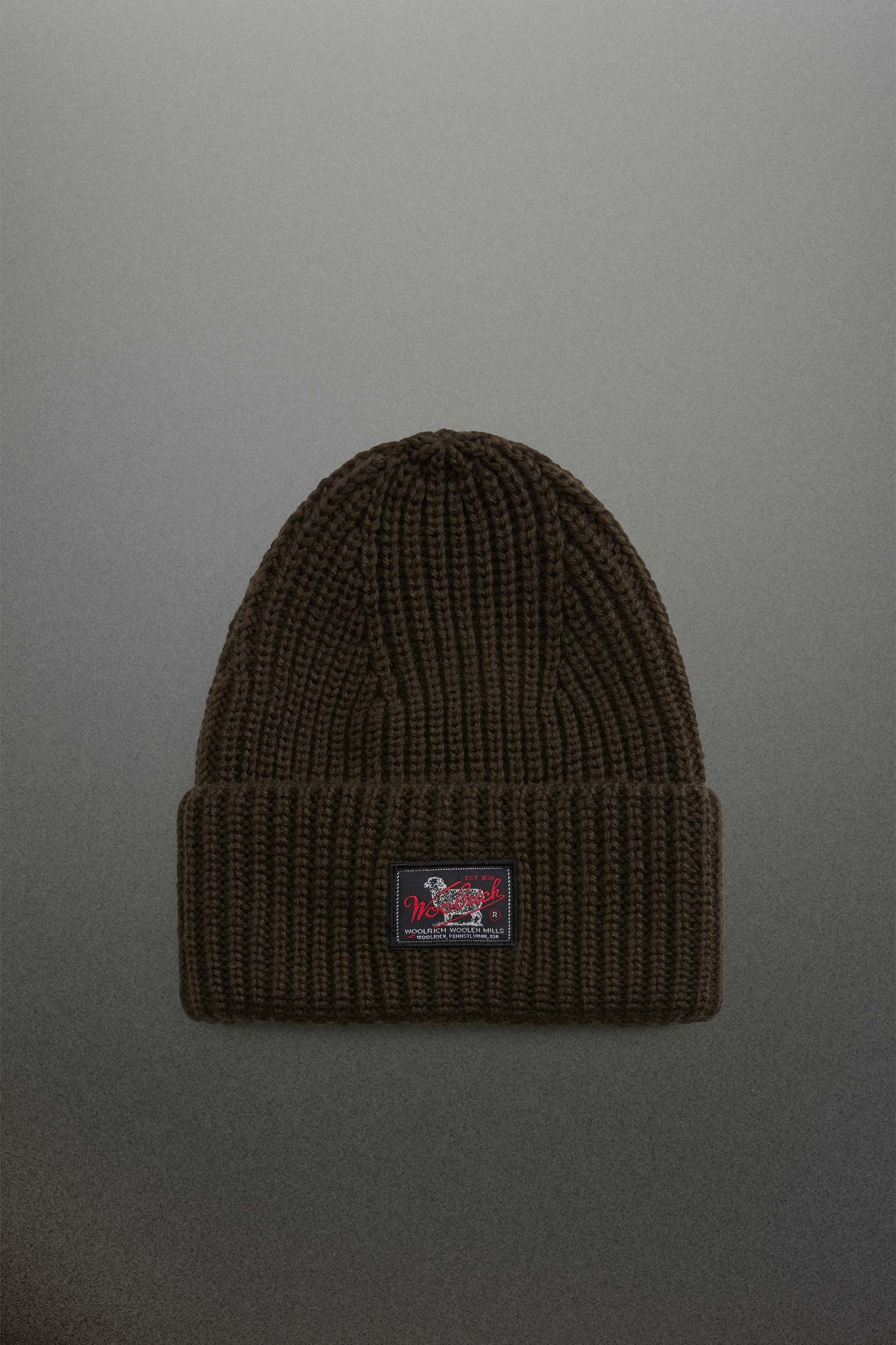 Ribbed Wool-Blend Beanie with Patch Green photo 1 | Woolrich