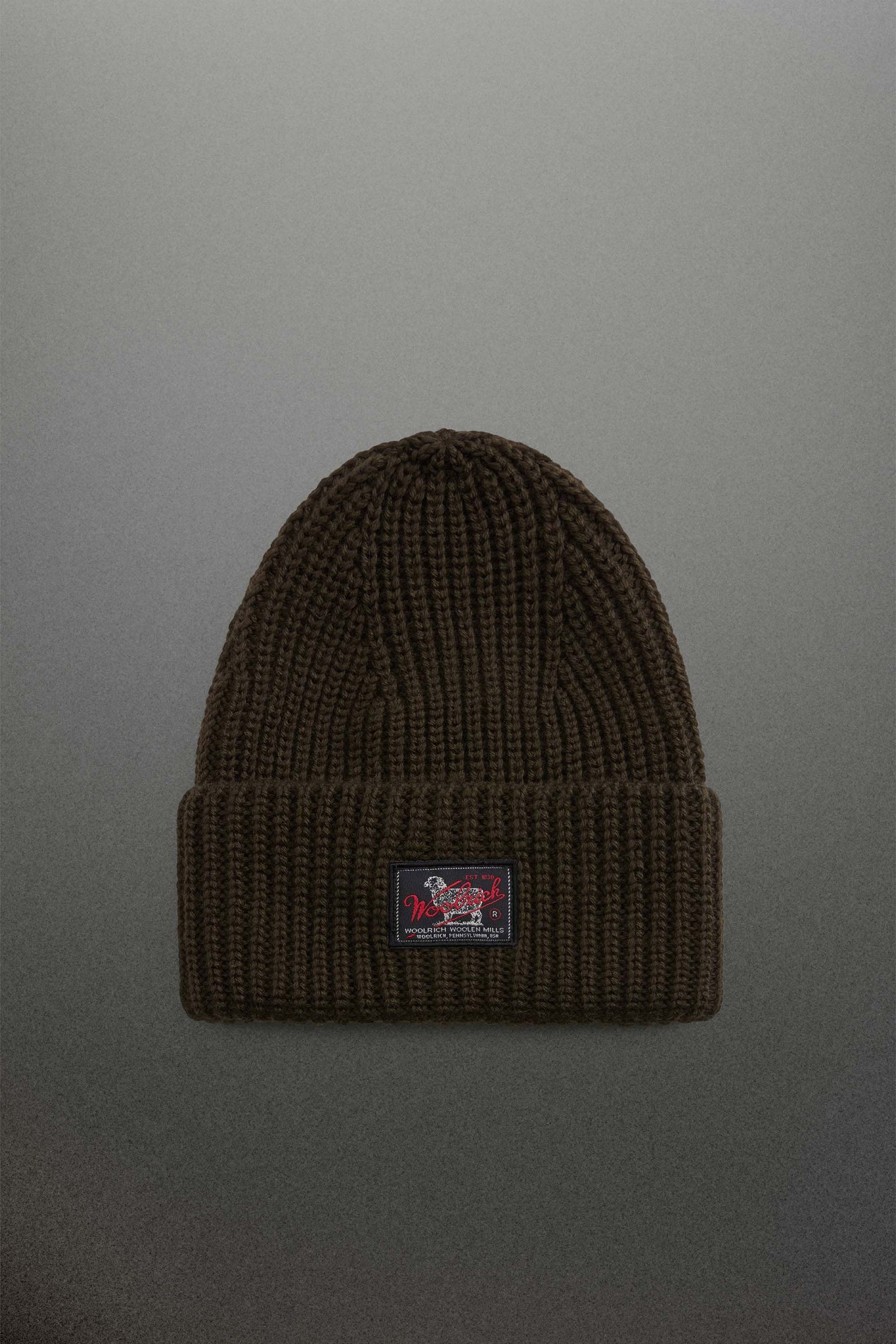 Ribbed Wool-Blend Beanie with Patch Green photo 1 | Woolrich