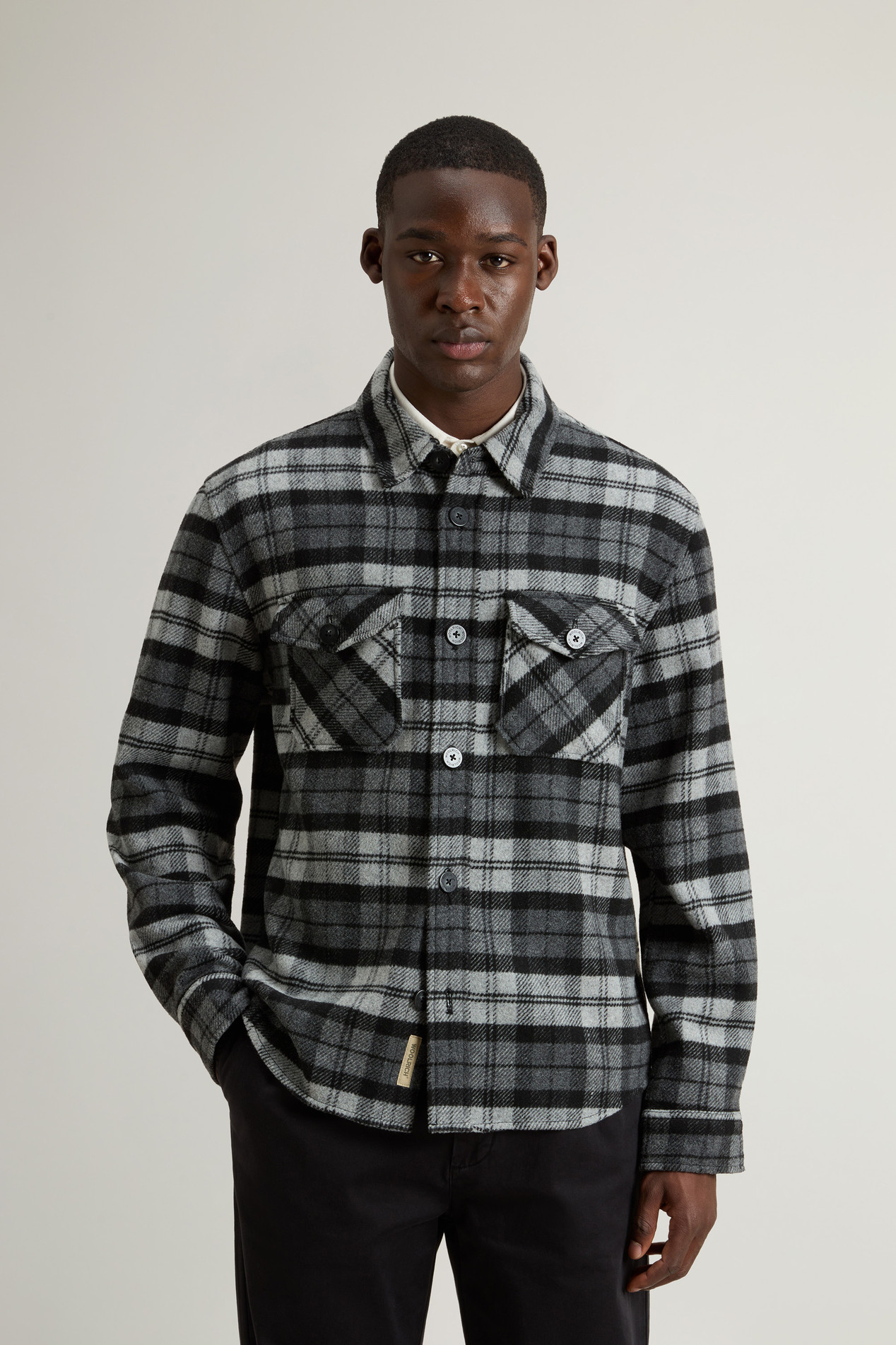 Wool-Blend Overshirt with Checked Pattern Gray photo 1 | Woolrich