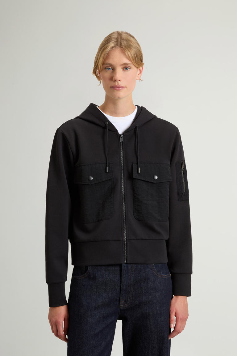 Full-Zipper Sweatshirt in Stretch Cotton-Blend Interlock Black photo 1 | Woolrich